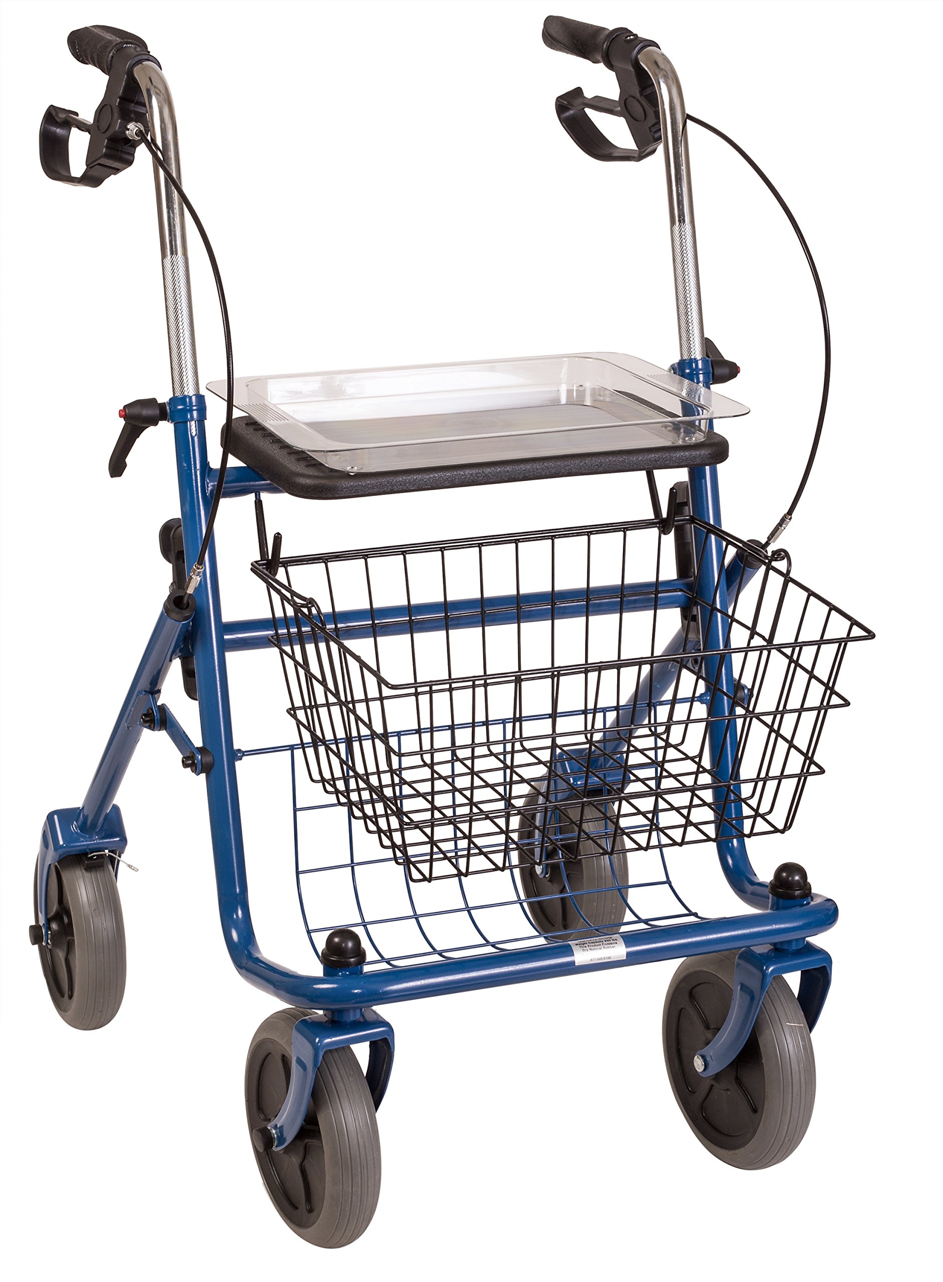 DMI Classic Steel Rollator Walker with Padded Seat, Blue