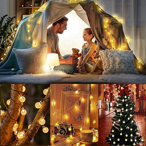 Miniatura 6 de Tira de luces solares para exteriores, 100 luces LED de globo de cristal, 8 modos, impermeables, funciona con energía solar para exteriores, luces