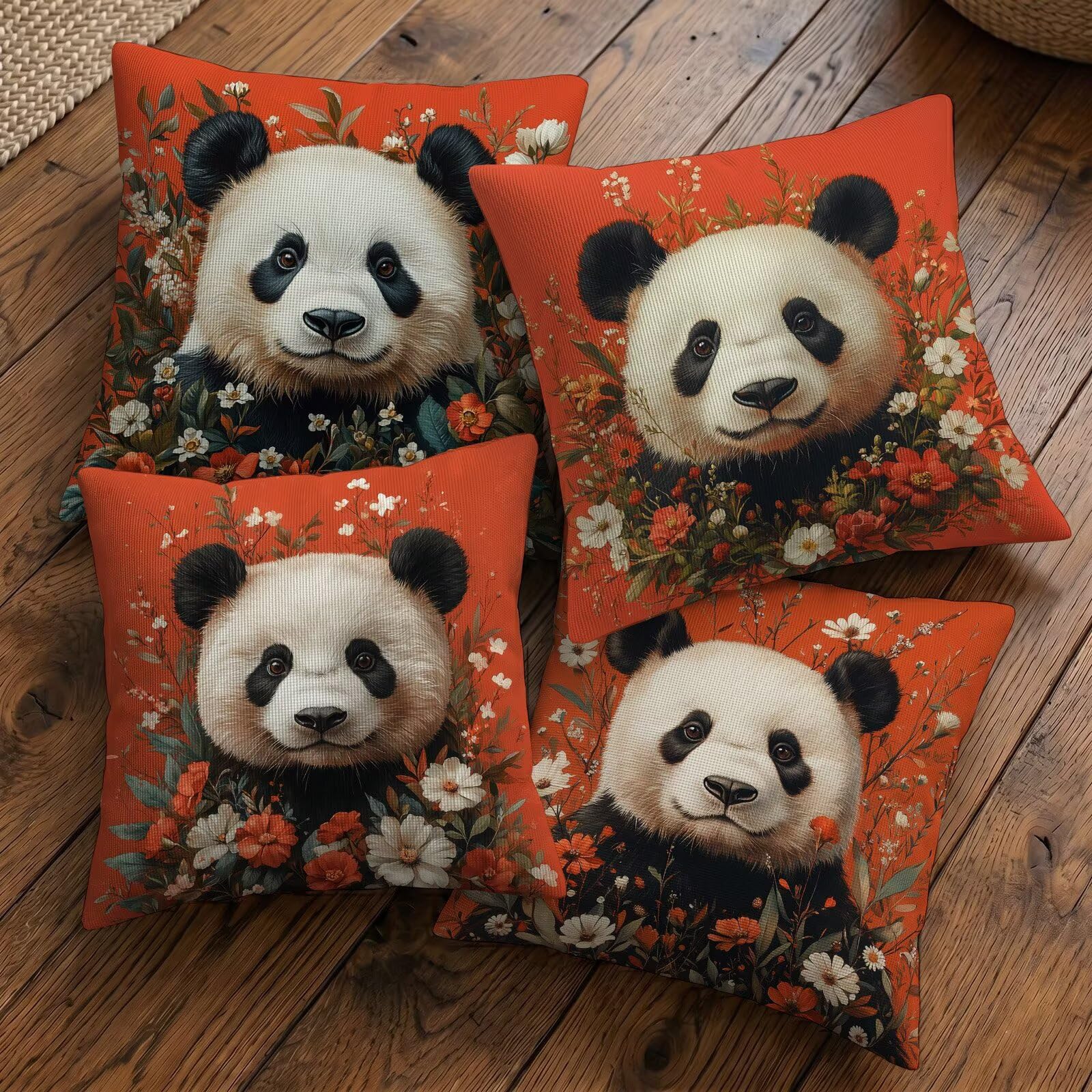 Fundas de Cojines Impermeables para Exterior Naranja Quemado Funda Cojin 80x80 cm Juego de 4 Cuadradas Lino Funda de Almohada Decorativas para Sofá Terraza Silla Jardín Cojines (Panda Gigante) L-O455