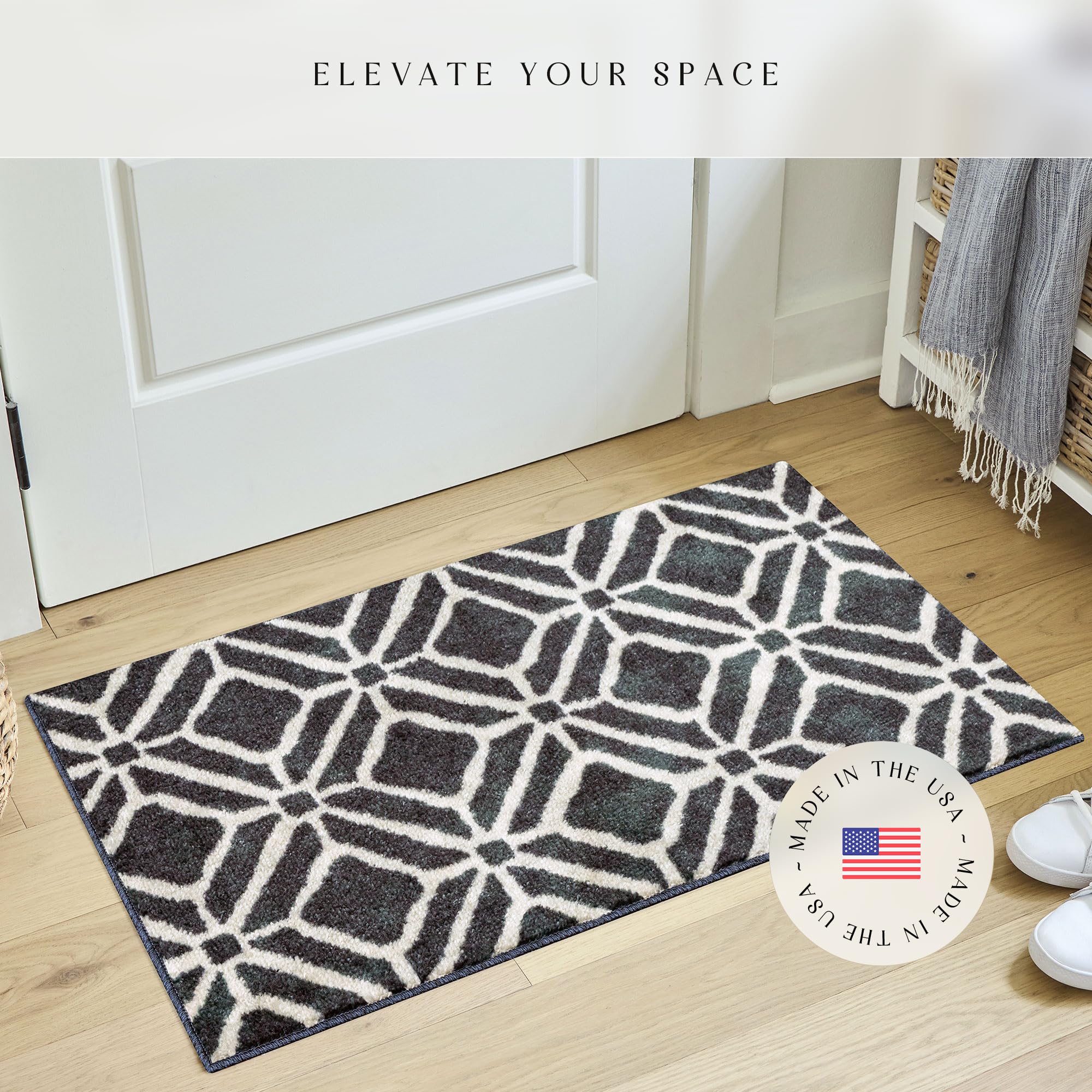 Maples Rugs Moderna Geometric Area Rugs – Made in USA – Washable, Non Slip Indoor Carpet for Entryway, Foyer, Kitchen, and Bathroom, 20