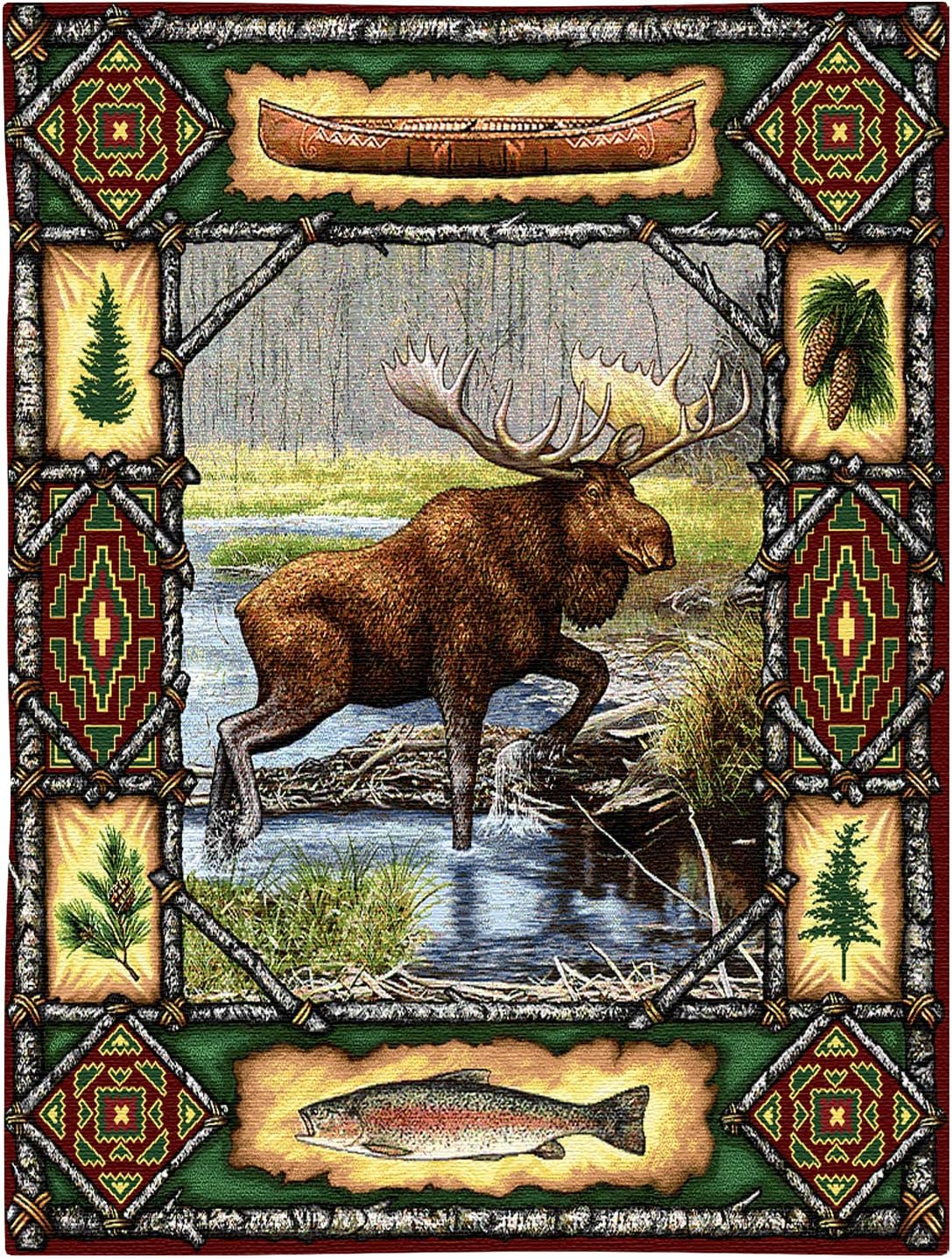 Moose Lodge | Woven Tapestry Wall Art Hanging | Rustic Hunting Cabin Decor | 100% Cotton USA Size 34x26