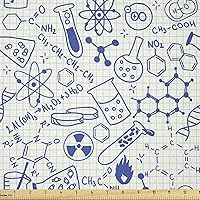 Vista 102 de Ambesonne The Yard, tela de mariquitas de The Yard, flores exóticas hibisco hawaiano follaje ilustración botánica flor de primavera, tela