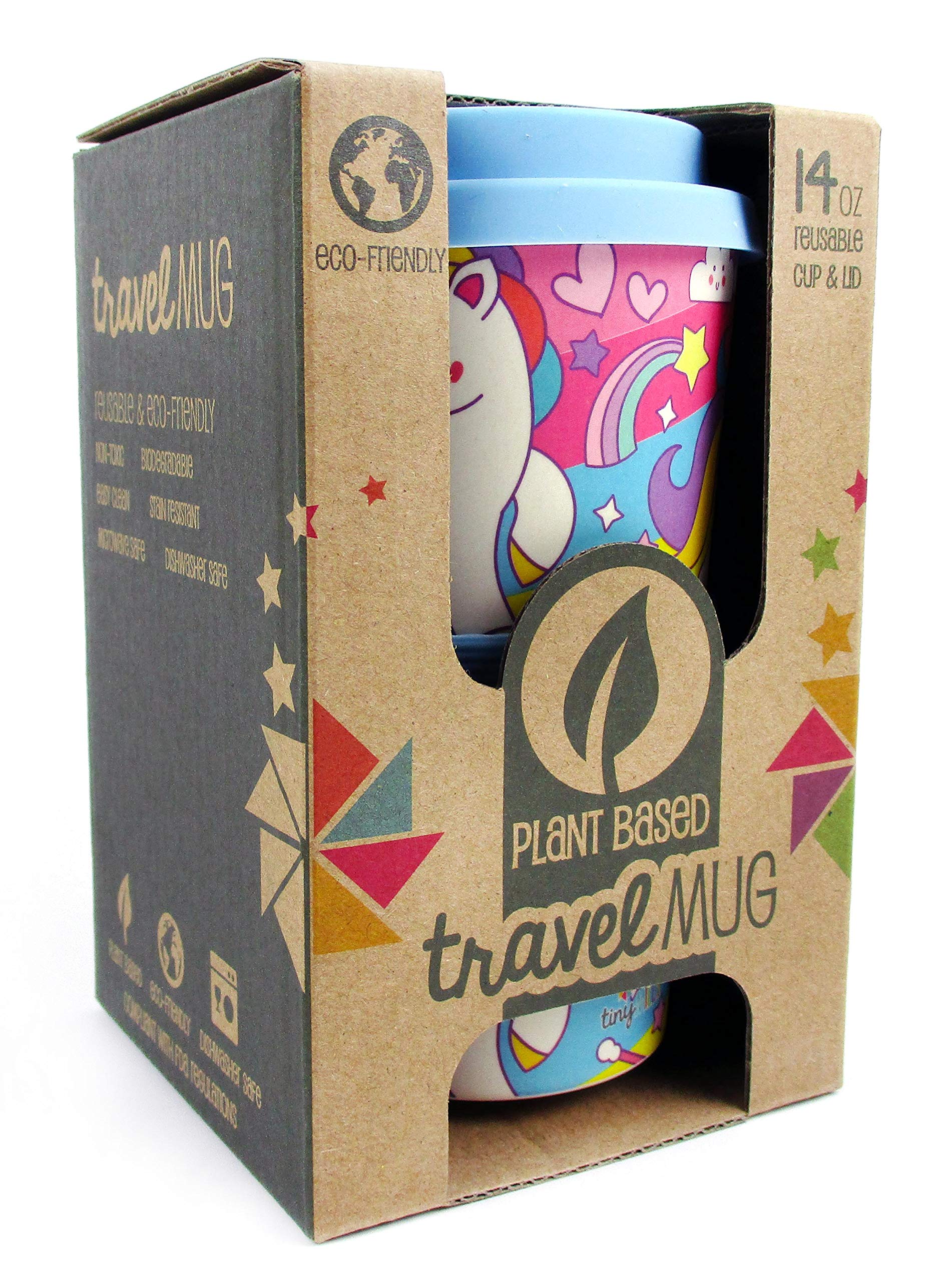 TINYMILLS taza de viaje de fibra vegetal reutilizable ecológica con diseño de unicornio
