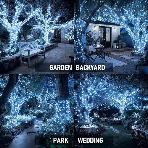 Vista 68 de TW SHINE Luces de Navidad, 200 luces LED de 66 pies para exteriores enchufables con 8 modos, luz impermeable para exteriores, decoraciones de Blanco