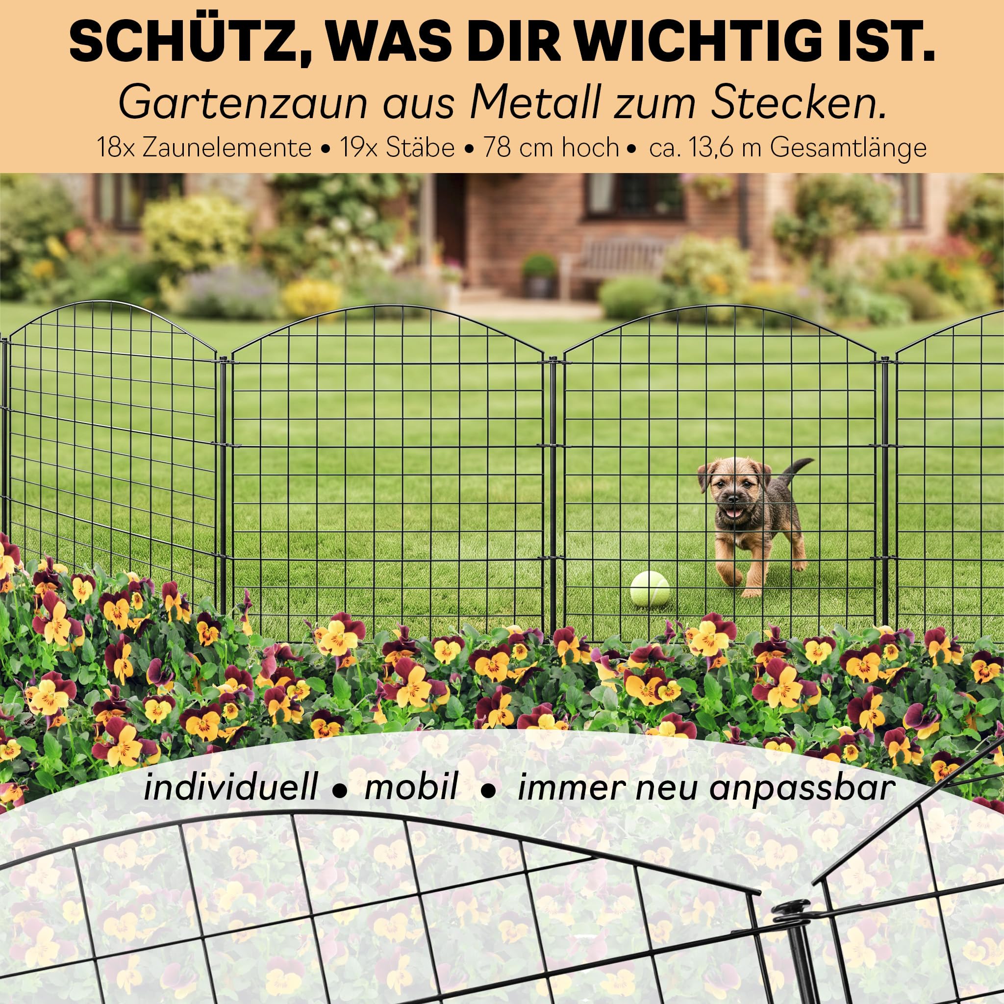 Zaun Steckzaun Gartenzaun Teichzaun für Garten 18 Zaunelemente V2Aox