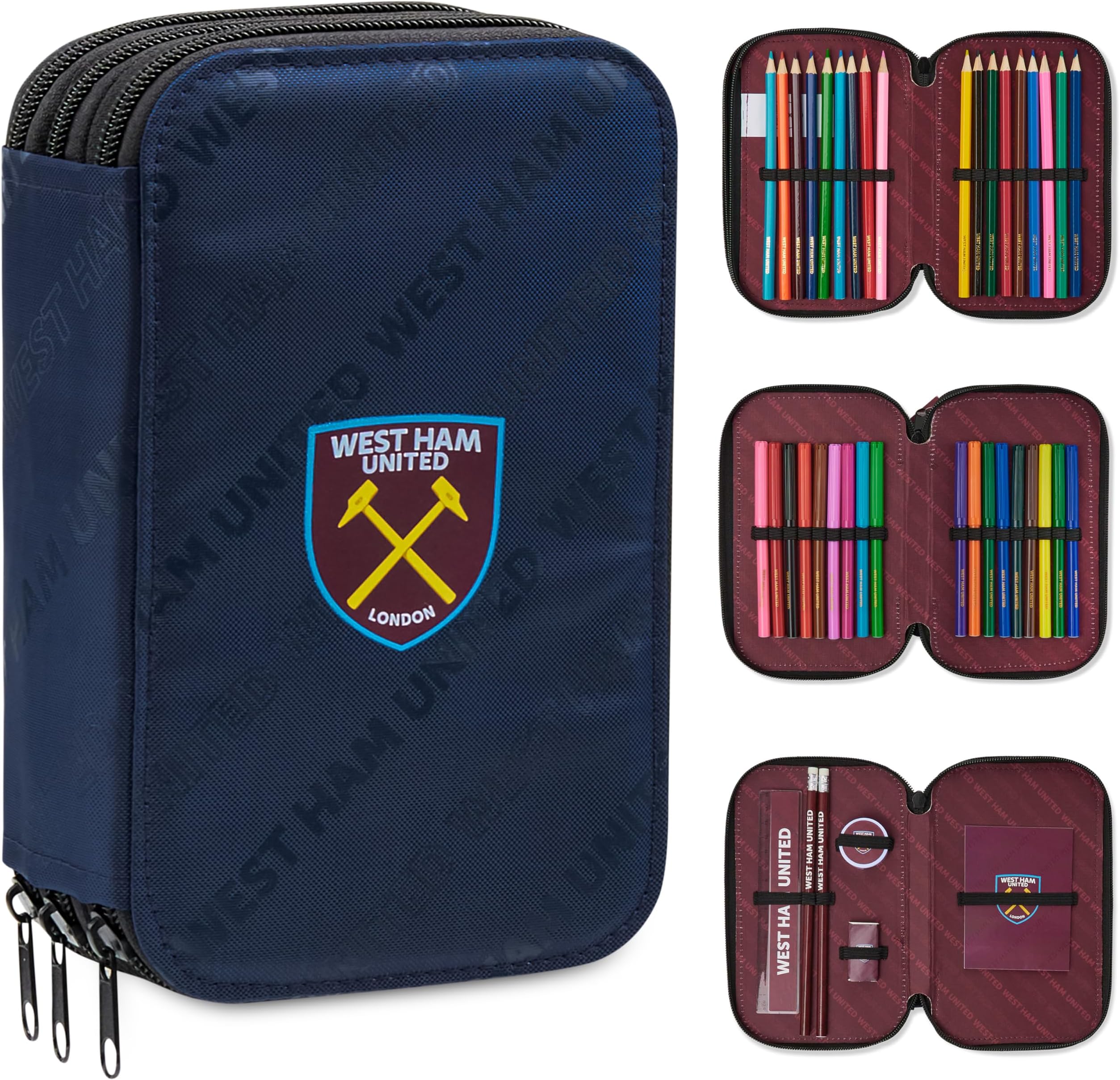 West Ham United F.C. Kids Pencil Case & Stationery Supplies Set School Travel Colouring Pens Colouring Pencils Notebook