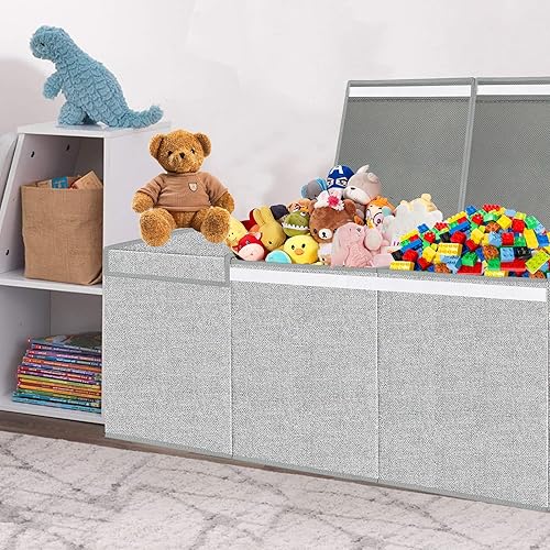 Vista 4 de Extra Large Toy Box for Girls Boys - Collapsible Kids Toy Chest Boxes Organizers and Storage for Livingroom,Playroom,Closet 35.8"x12.6"x16"(Grey)