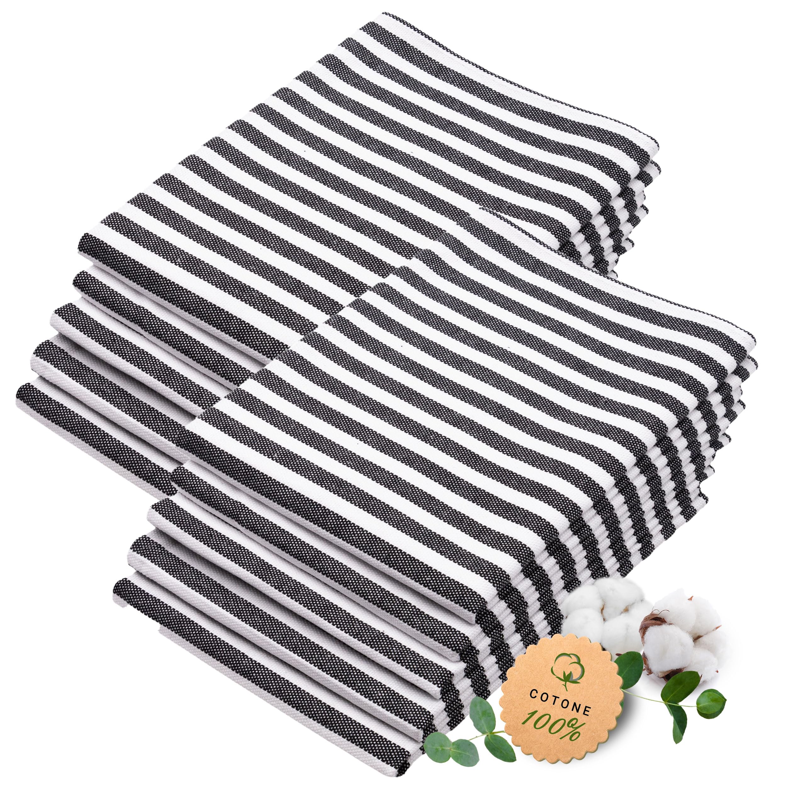 ZOLLNER 10er Set Geschirrtücher Baumwolle in 50x70 cm - saugstarke und langlebige Küchentücher - waschbar bis 60°C – in schwarz gestreift- Gastronomiequalität - Oeko Tex® Zertifiziert