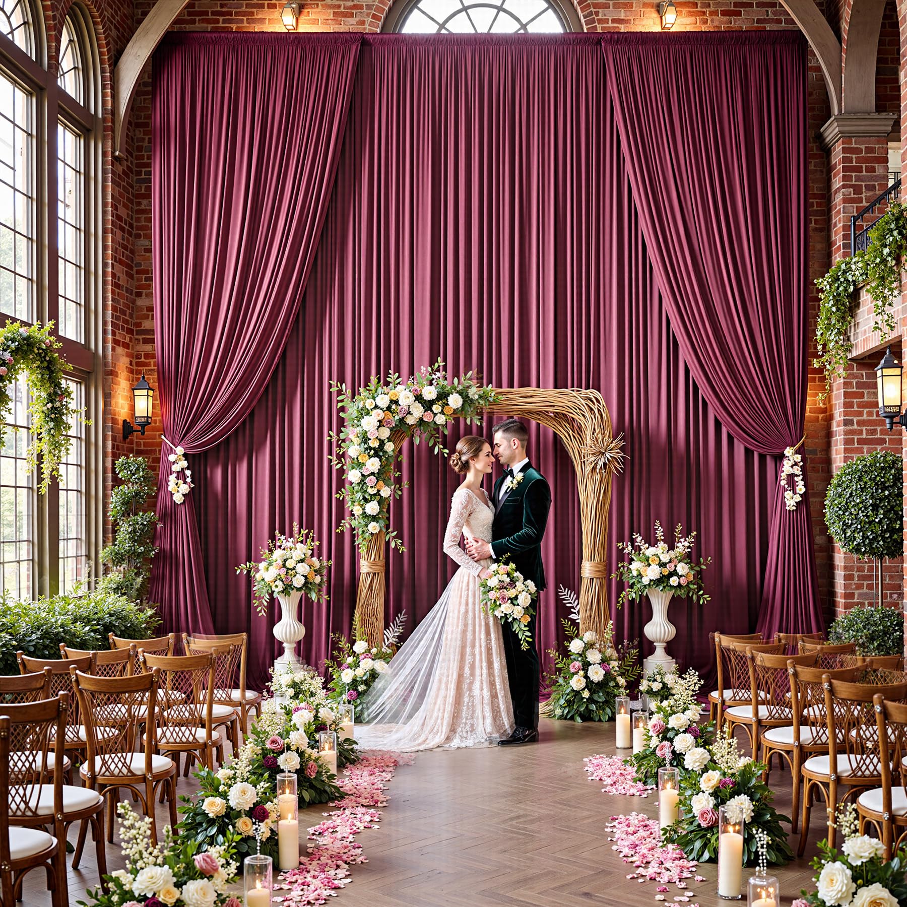 15,2 x 3,6 m Burgunderrote Hintergrundvorhänge für Partys, knitterfrei, Polyester, Burgunderrot, Fotohintergrund, Vorhänge, 10 Paneele, 3,6 m lang, für Hochzeit, Geburtstag, Fotografie, Hintergrund