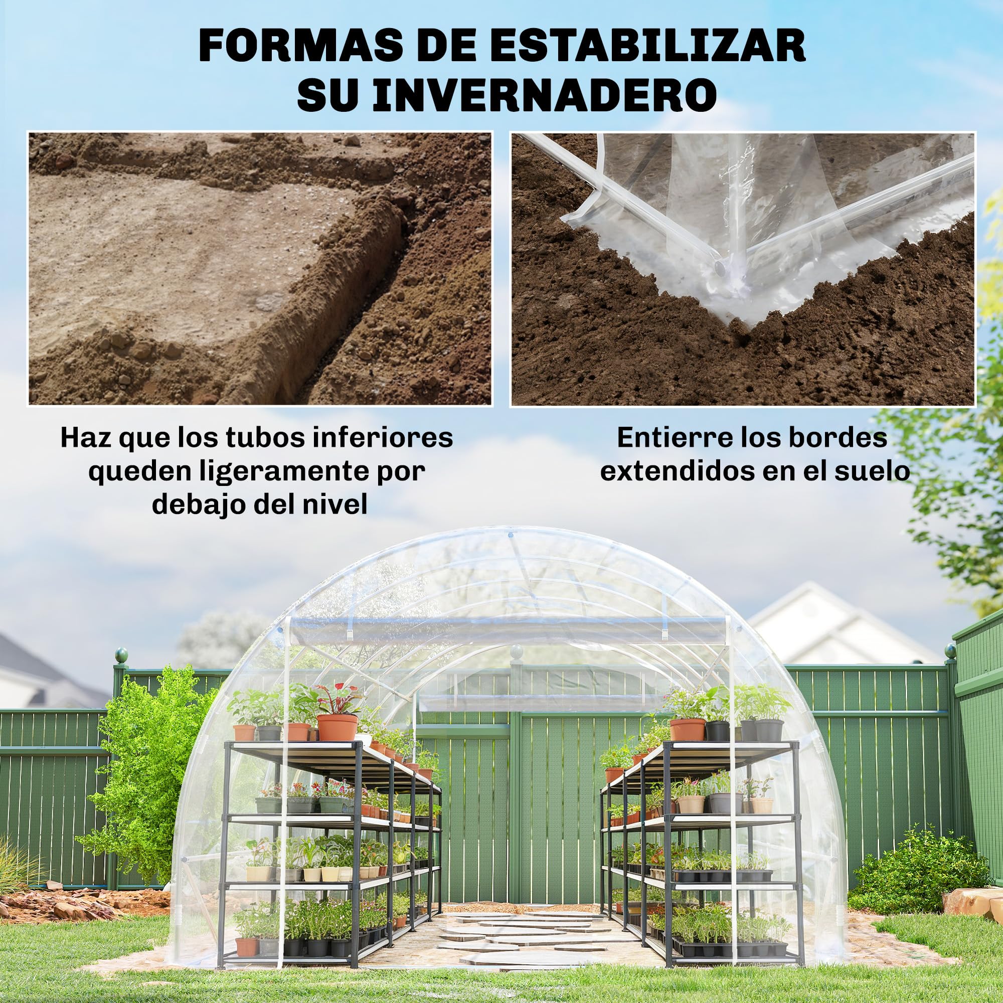 Outsunny Invernadero de Exterior 6x3x2 m Anti-UV Impermeable Transparente | Invernadero de Túnel, 2 Puertas Enrollables, Marco de Acero Galvanizado, Cubierta de PE 150g/m², para Cultivos
