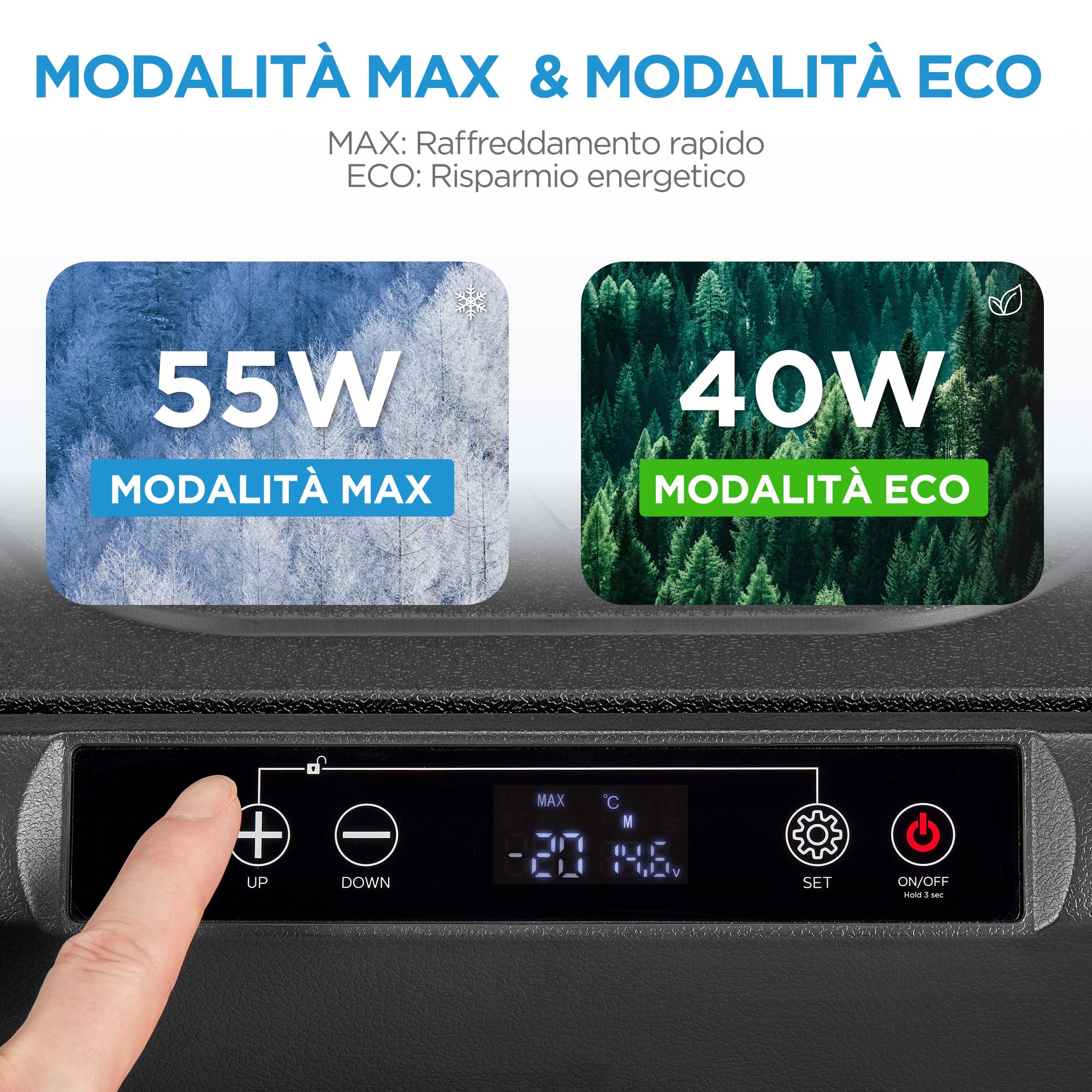 COMFEE' Frigo per Auto 25L, Frigorifero Portatile, Spina da 12V e 230V | Temperatura Regolabile - 20~20 ℃ con Schermo LCD, Prota a Doppia Anta Smontabile, per Camion, Camper, Barca, RCP25BL3EU(E)