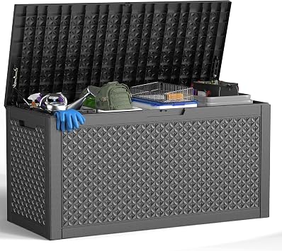 121 Gallon Waterproof Outdoor Storage Box,Resin Deck Box,Lockable Outside Storage Box Container for Patio Furniure,Garden,Pool Tools 121 Gallon,Black