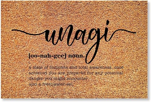 Unagi Doormat Unagi Definition Welcome Mat Unagi Definition Typography Mats Rustic Coir Doormat Non-Slip Funny Doormat for Home Kitchen Bathroom Housewarming Gift, Closing Gift 24x36 Inch