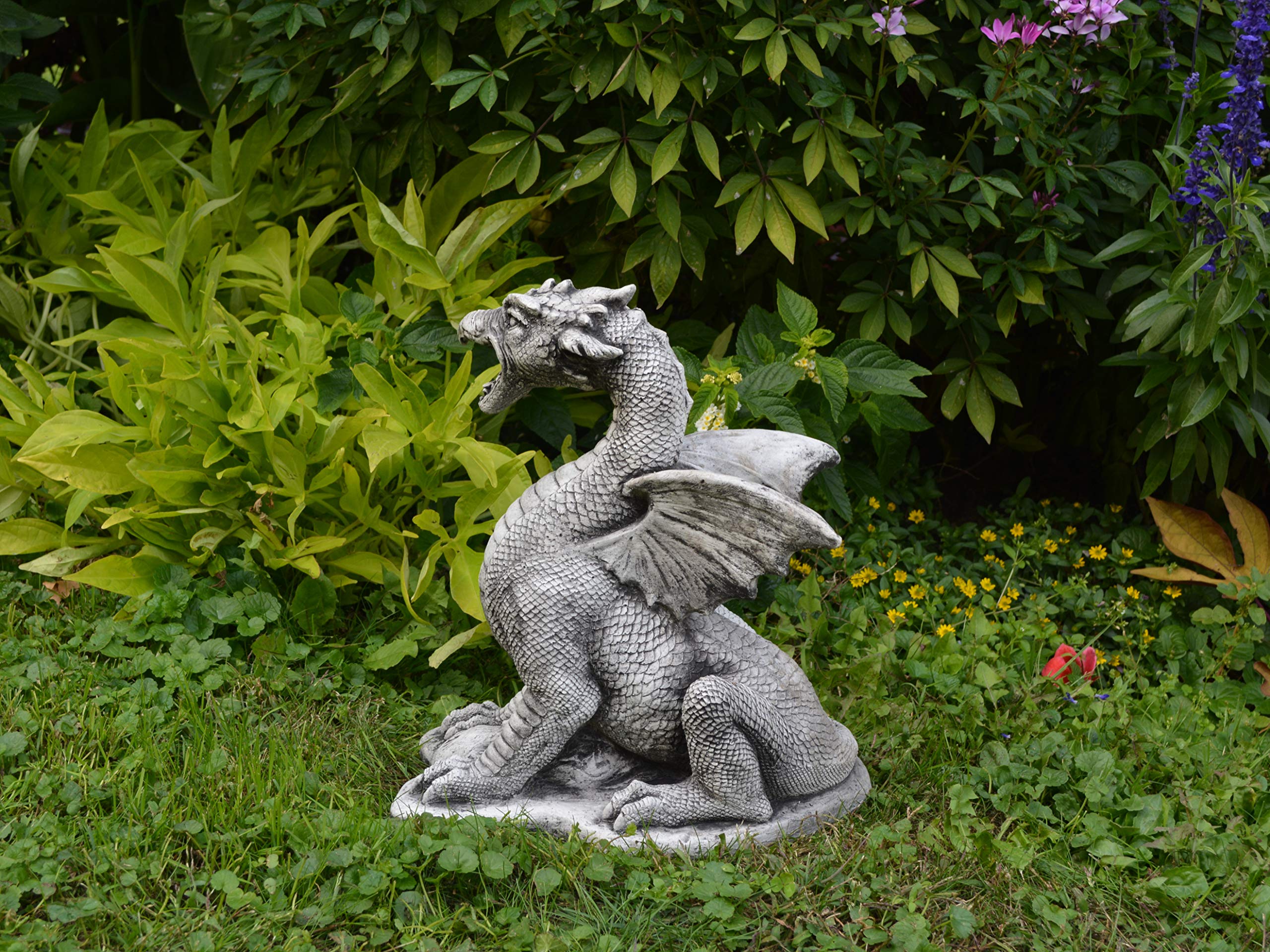 gartendekoparadies.de Figura di drago in pietra, altezza 33 cm, 10 kg, grigio, antigelo in pietra grezza per esterni