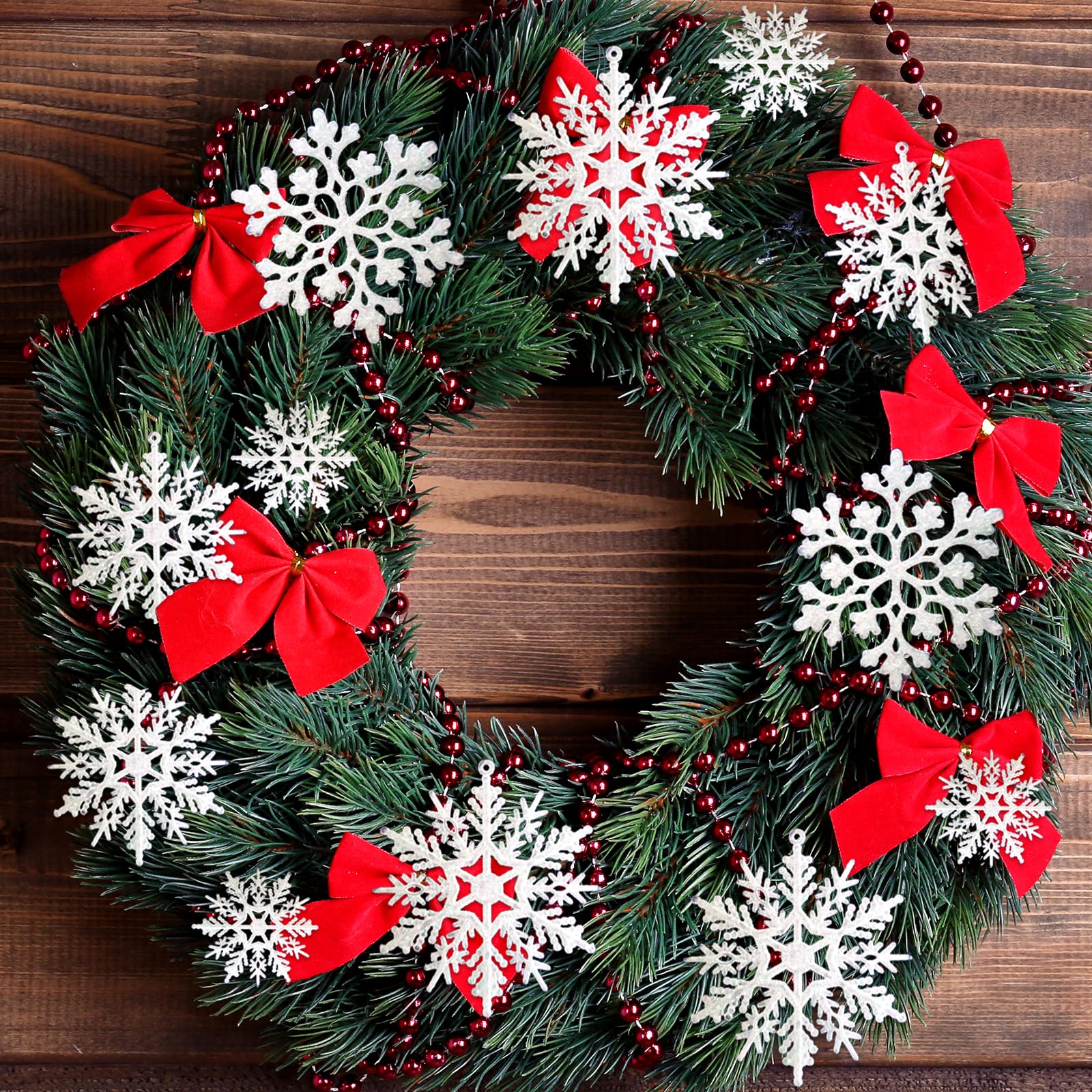 Weiße Schneeflocken-Ornamente, Kunststoff, Glitzer, Schneeflocken, Ornamente für den Winter, Weihnachtsdeko, Weihnachtsbaumschmuck, Größe variiert, 36 Stück