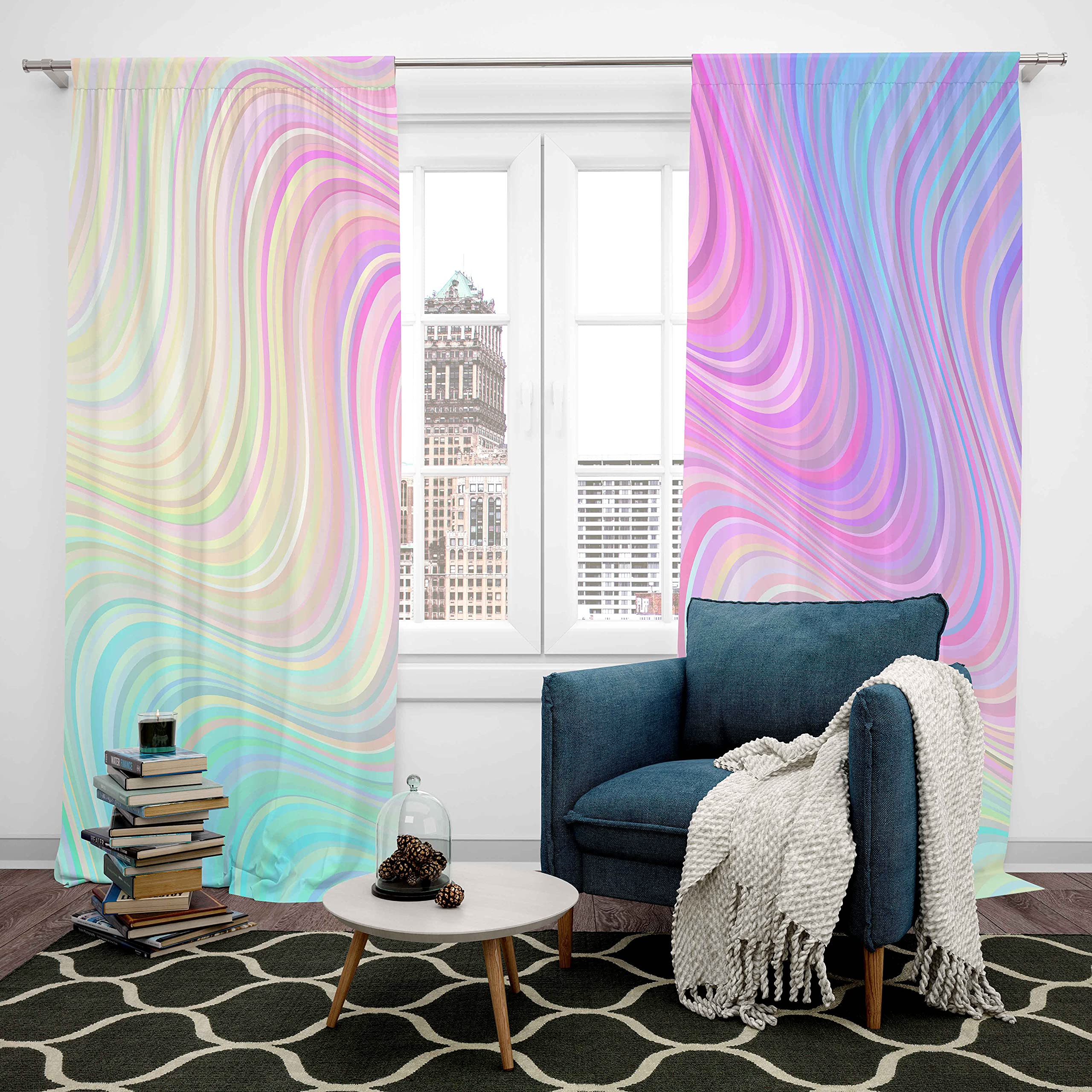 Modern Marble Window Treatments Girls Pastel Rainbow Marble Printed Curtains for Children Kids Teens Chic Luxury Colorful Stripe Lines Window Drapes Window Curtain Room Decor W66*L72 - Image 3