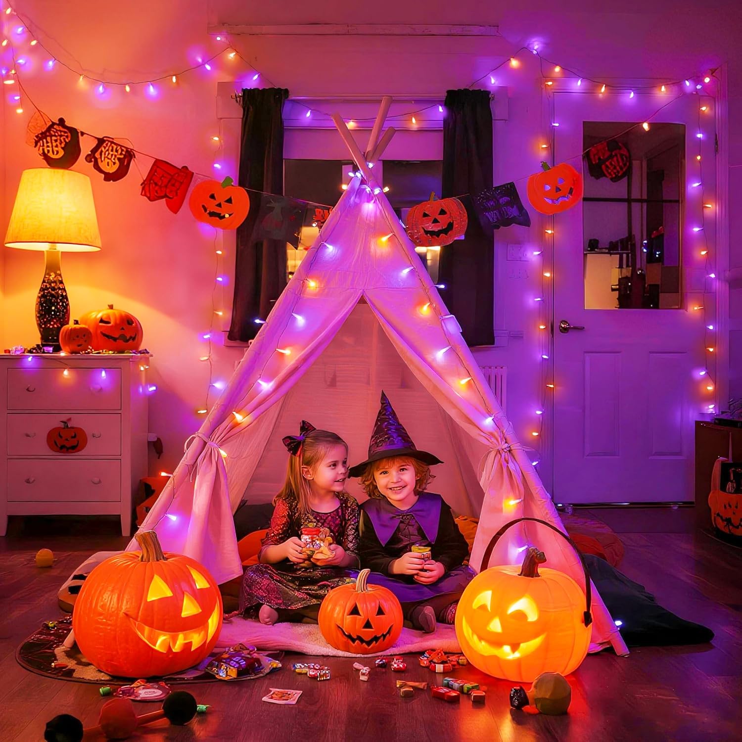 JMEXSUSS 600 LED Halloween Lights Outdoor, Orange Purple Halloween Lights image 4
