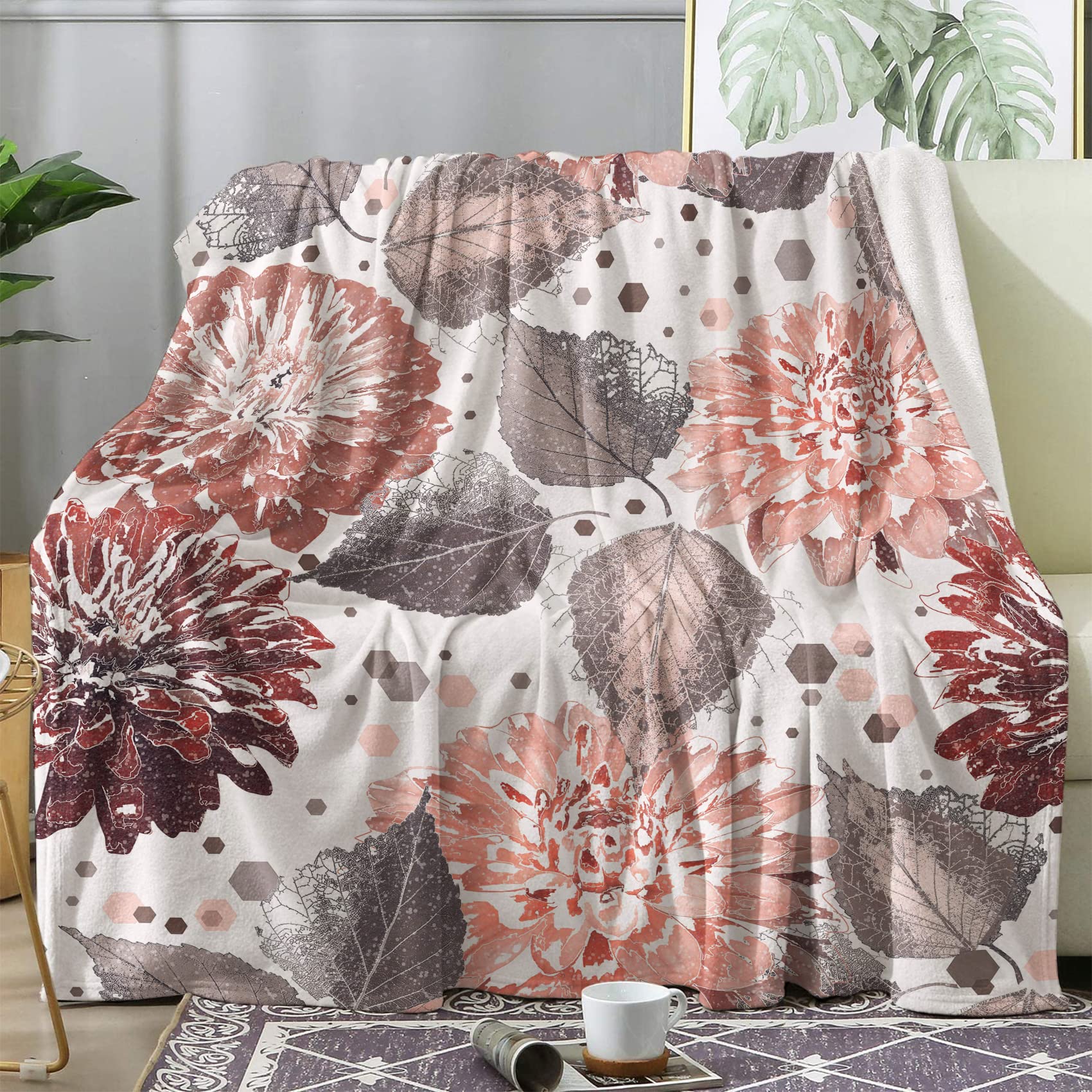 Couverture polaire 220x240 BUKITA plaid fleurs lit 2 personnes