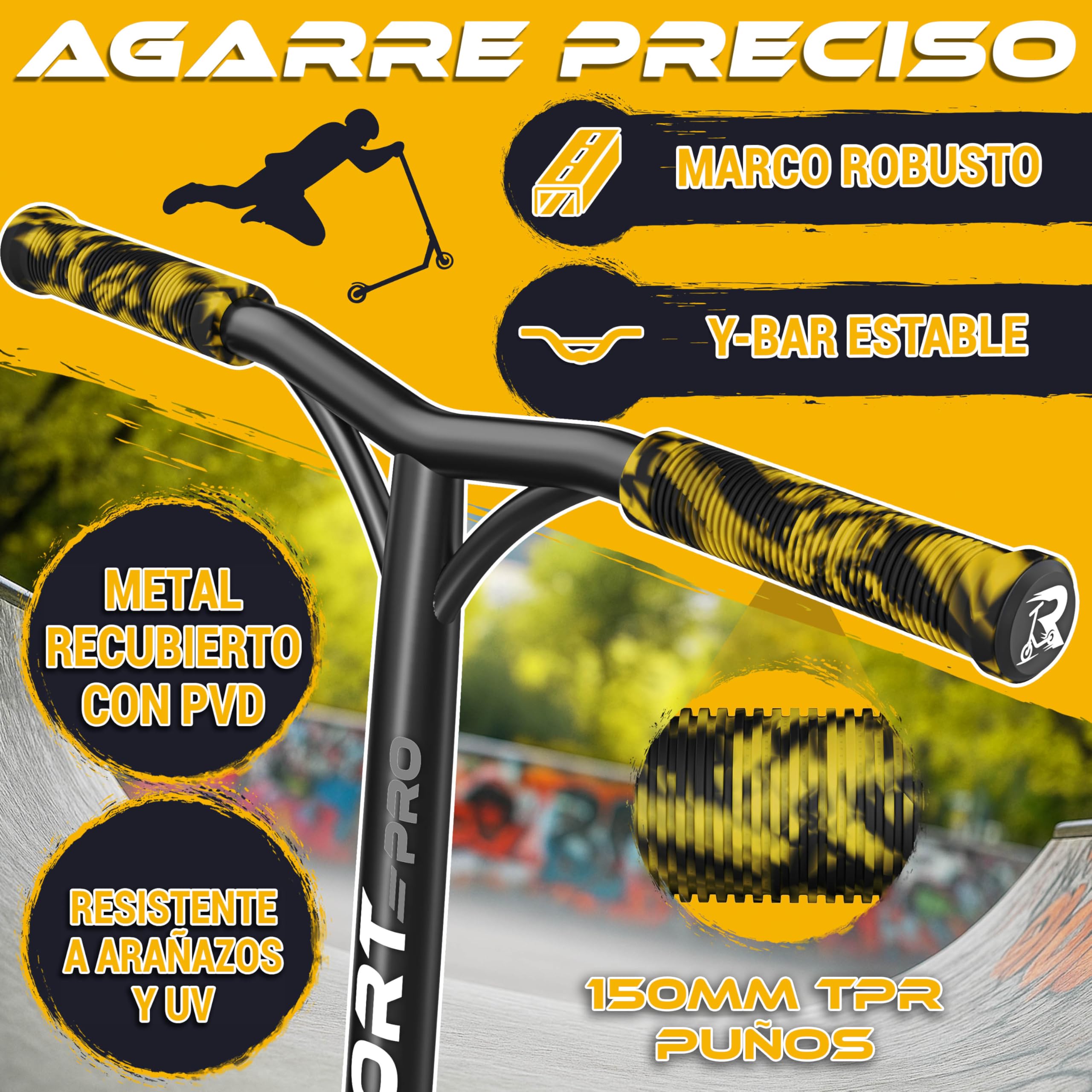 RE:SPORT Patinete de acrobacias Revo Pro para niños y adultos con soporte, patinete profesional de 110 mm, ruedas de poliuretano y barra en Y, patinete de acrobacias, patinete ABEC 9, rodamientos de — view 8