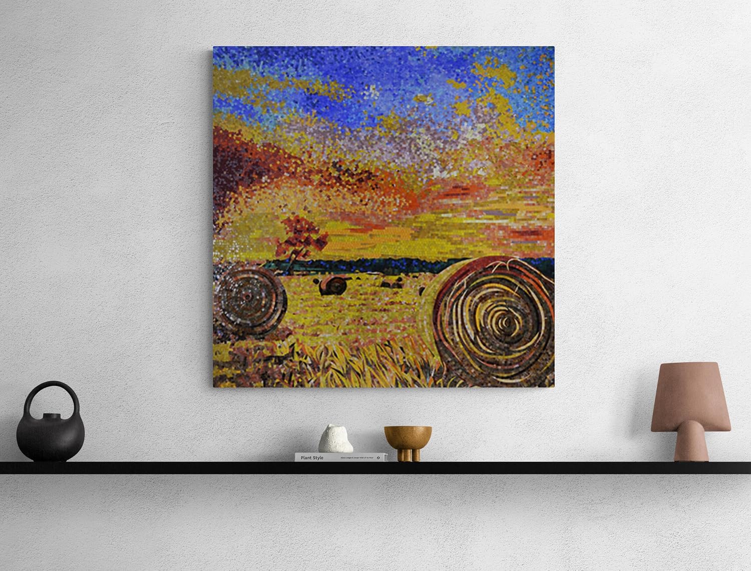 Handmade Golden Harvest Glass Mosaic Wall Art, Botanical Tile Mosaic Artwork, Hand-Cut Contemporary Nature Inspired Wall Décor