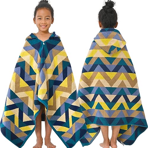 Miniatura 40 de VOOVA & MOVAS Poncho toallas para niños (4-8 años), de secado rápido, ligeras, absorbentes, de algodón, con capucha, bata para piscina, natación