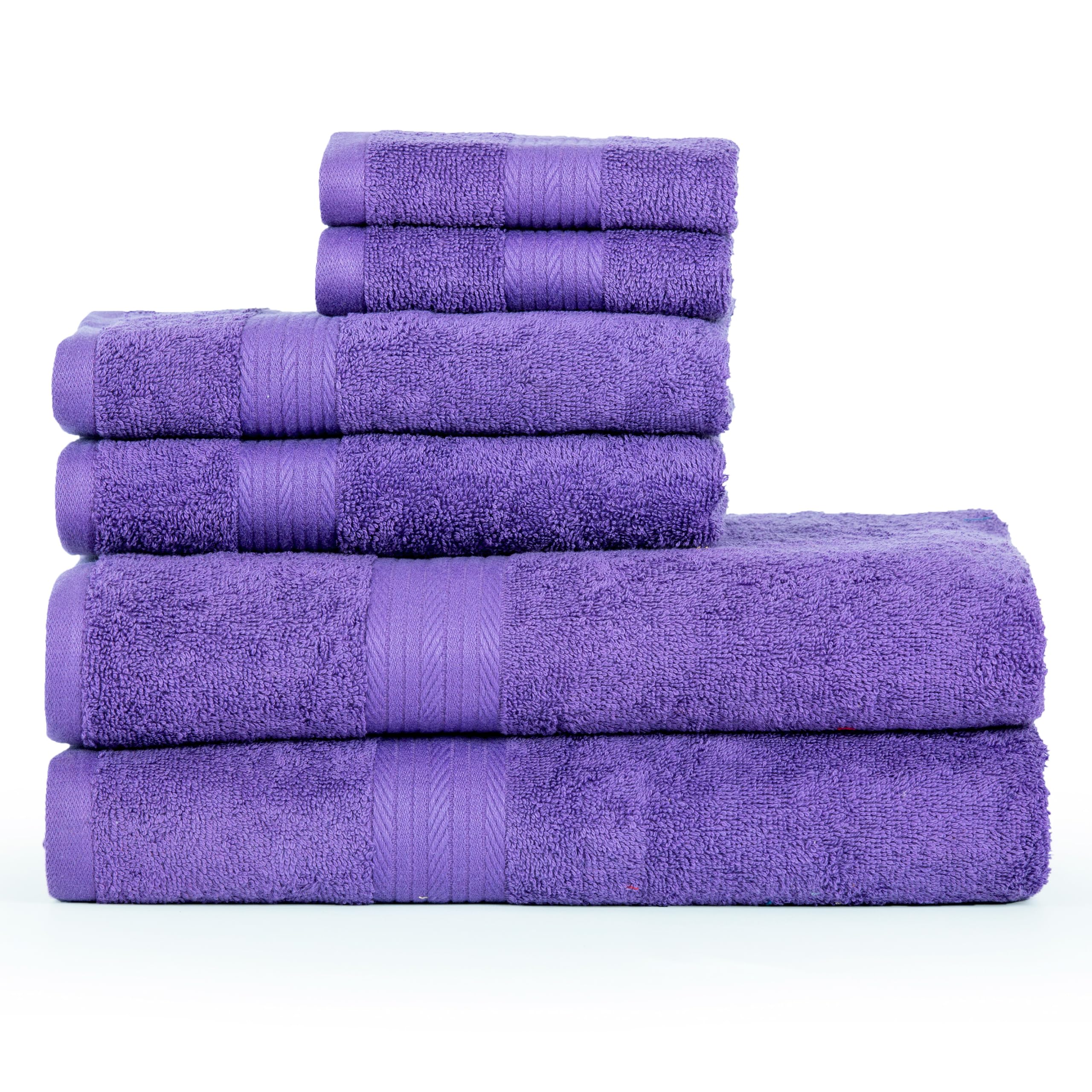 Ample Decor 100% Cotton Luxury 6 Piece Towels Set, 2 Bath Towels, 2 Hand Towels, 2 Wash Cloths for Bathroom - Purple Towel SetsOEKO-TEX MADE IN GREENOEKO-TEX MADE IN GREENOEKO-TEX MADE IN GREEN