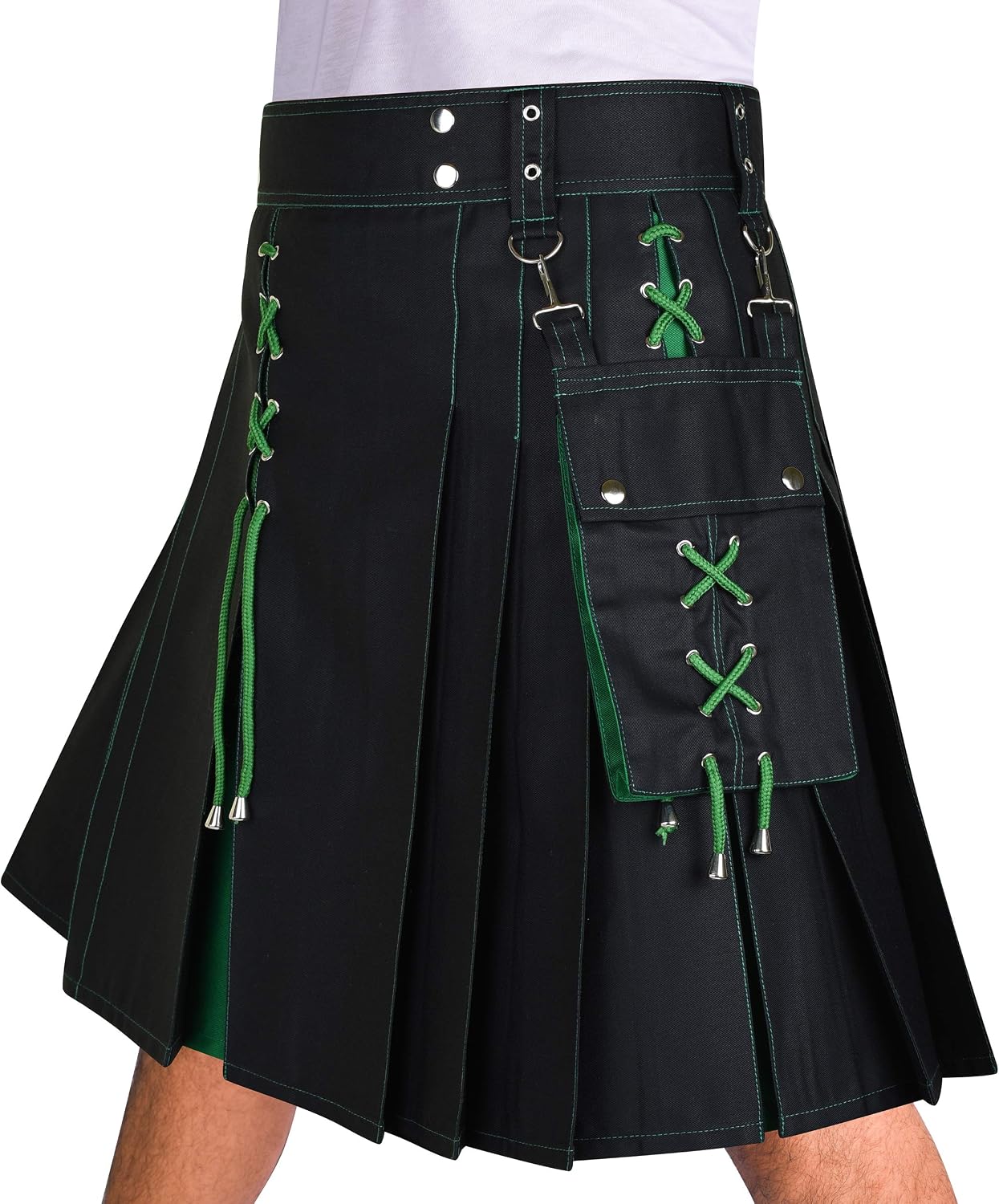 DSS KILTS Modern Two-Tone Utility Kilt for Men | 100% Cotton Work & Fashion Kilt with Detachable Pockets & X-Lace Design