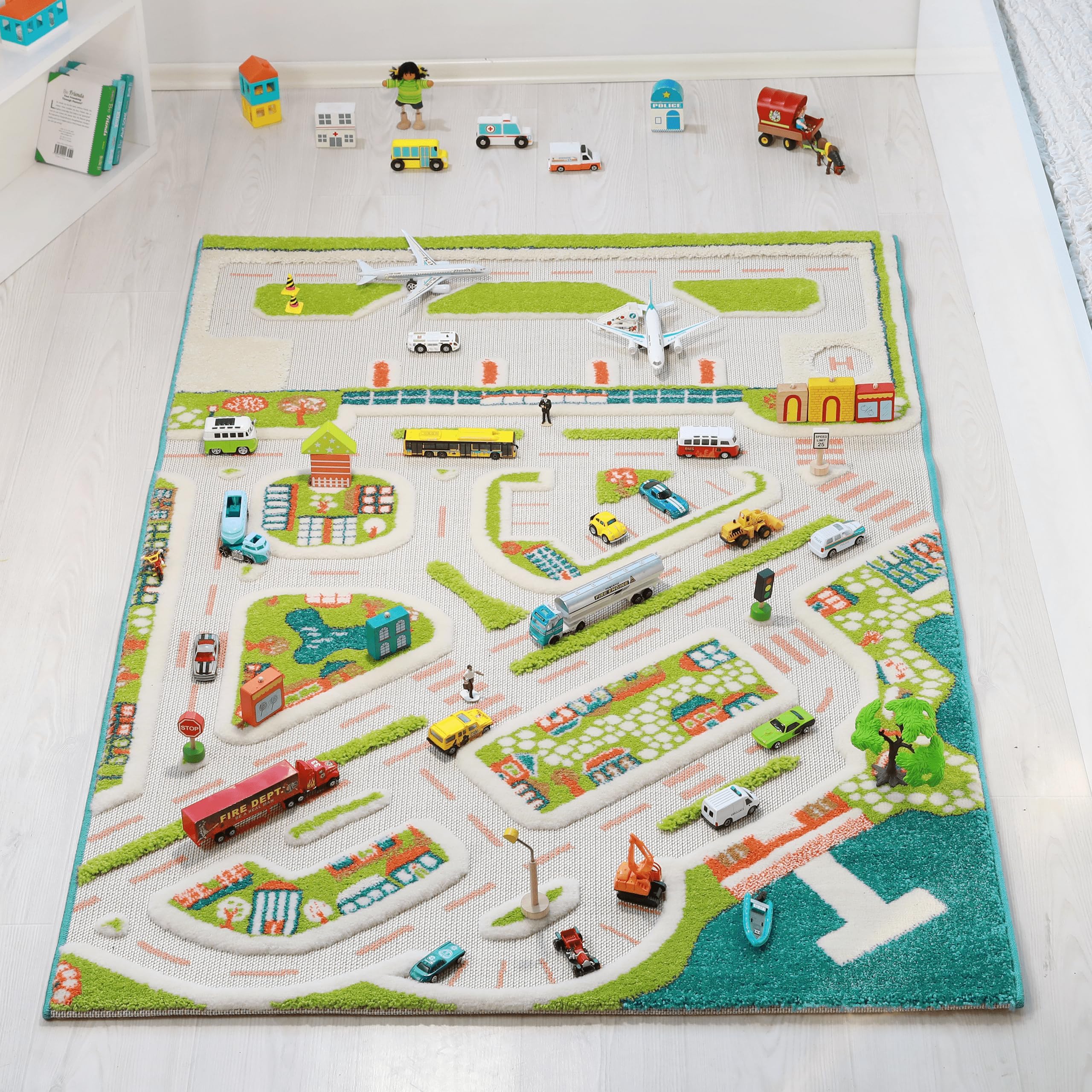 Mini City Thick 3D Kids Play Mat Rug, 71" L x 53" W, Non-Toxic, Stain Resistant, Educational Montessori Activity Toys for Kids