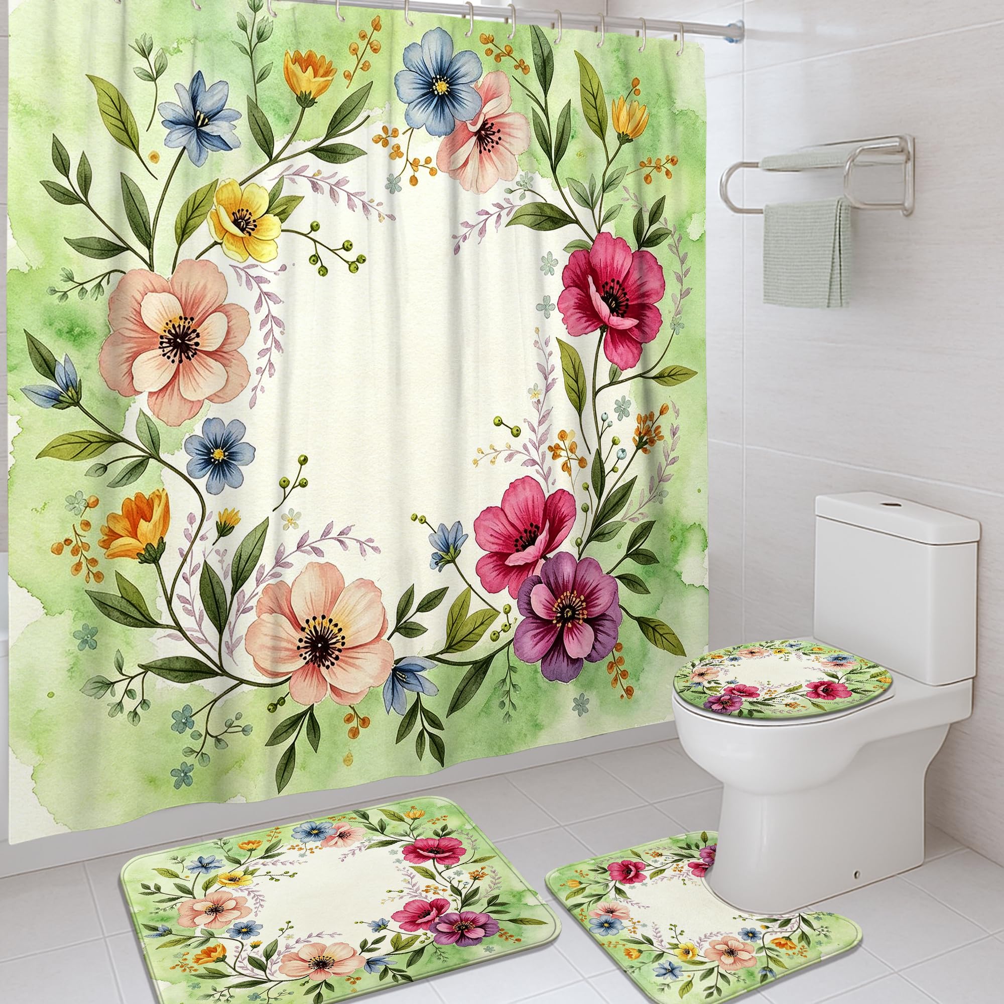 Rideau de douche textile imperméable 183 x 183 avec tapis de baignoire lavable