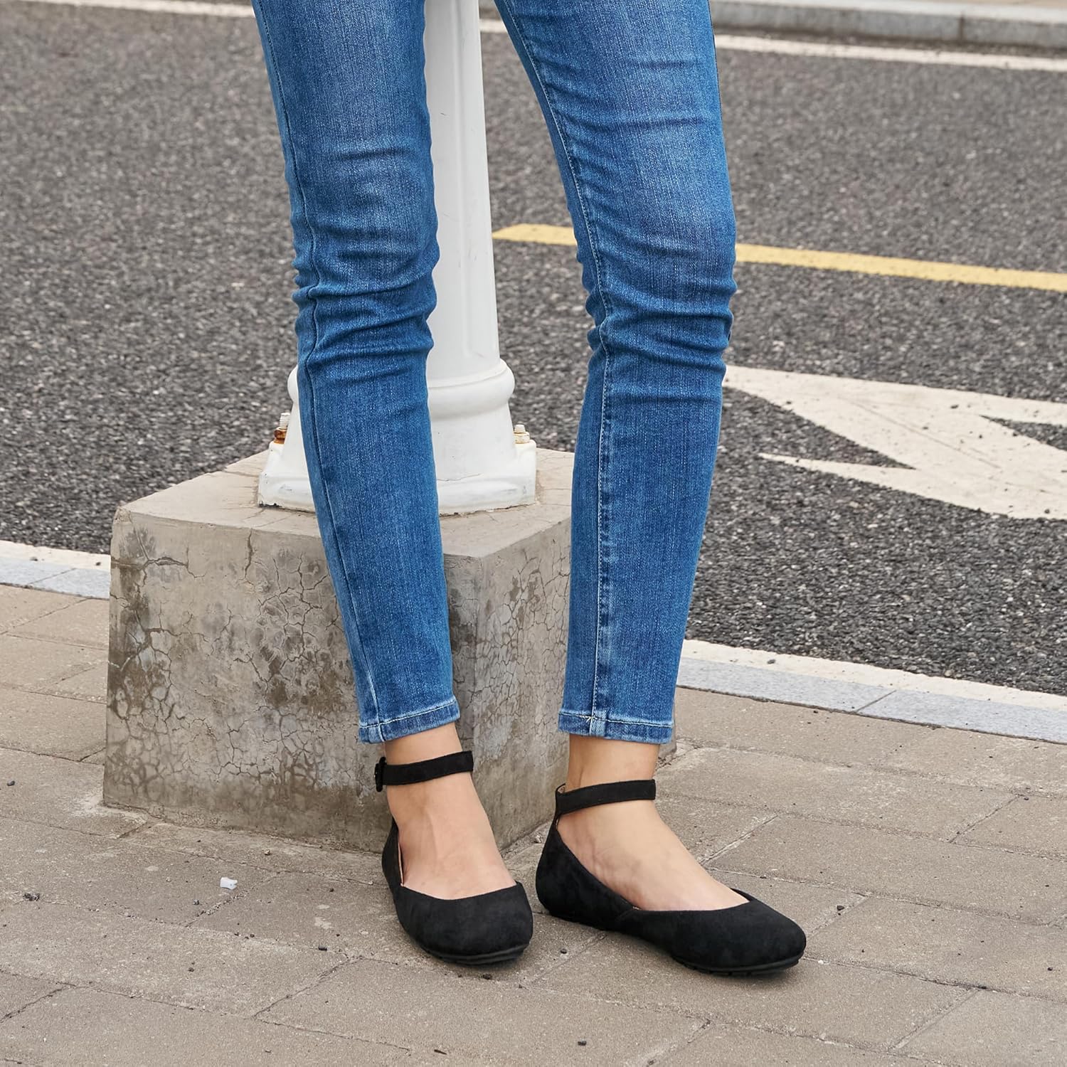 HARENCE Ballet Flats Shoes for Women: Comfortable Round Toe Ankle Strap Slip on Casual Dress Flat for Office Work Business - Image 3