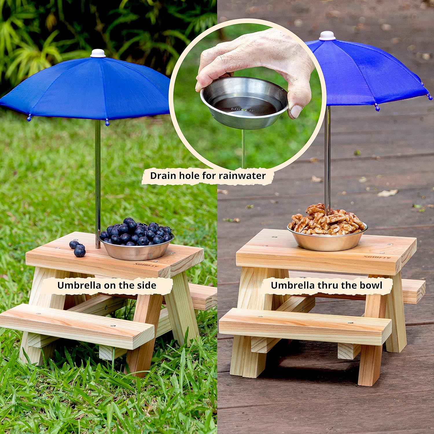 Squirrel Feeder Picnic 2 Table Bundle (Large Bowl+XLarge Tray) | Premium Gift for Squirrel and Chipmunk Lovers | Wildlife Bird Animal Feeder Mounting Station | SQUIFTY : Patio, Lawn & Garden