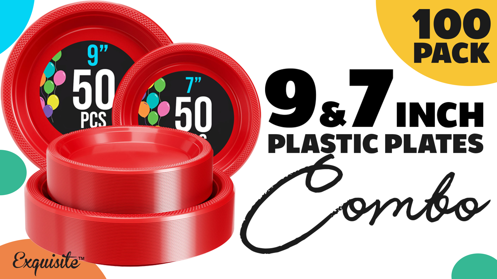 Amscan Disposable Plastic Plates - Berry Big Party Pack, 50 Count, 7 Inch, Red, Sturdy & Festive