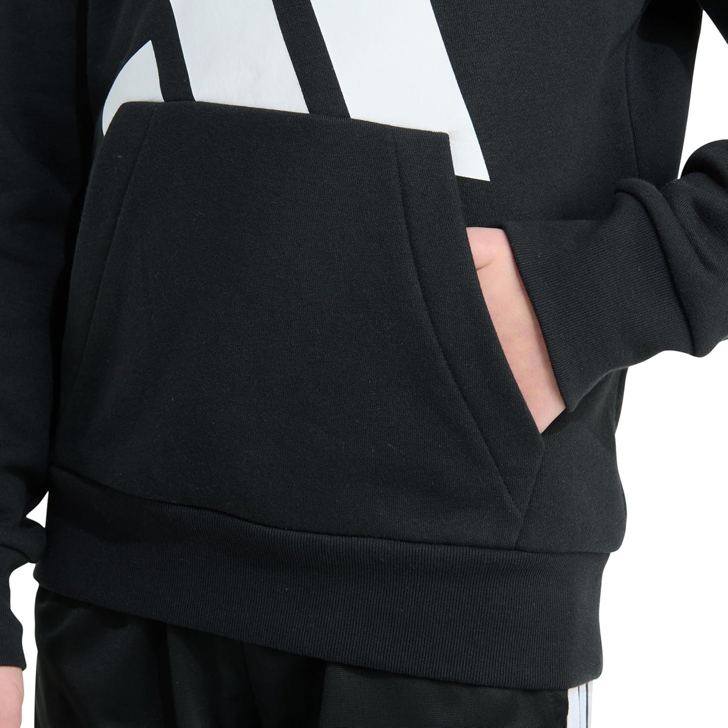 adidas Boys Long Sleeve Essential Big Logo Fleece Pullover Hoodie, Black, S (8) - Image 5