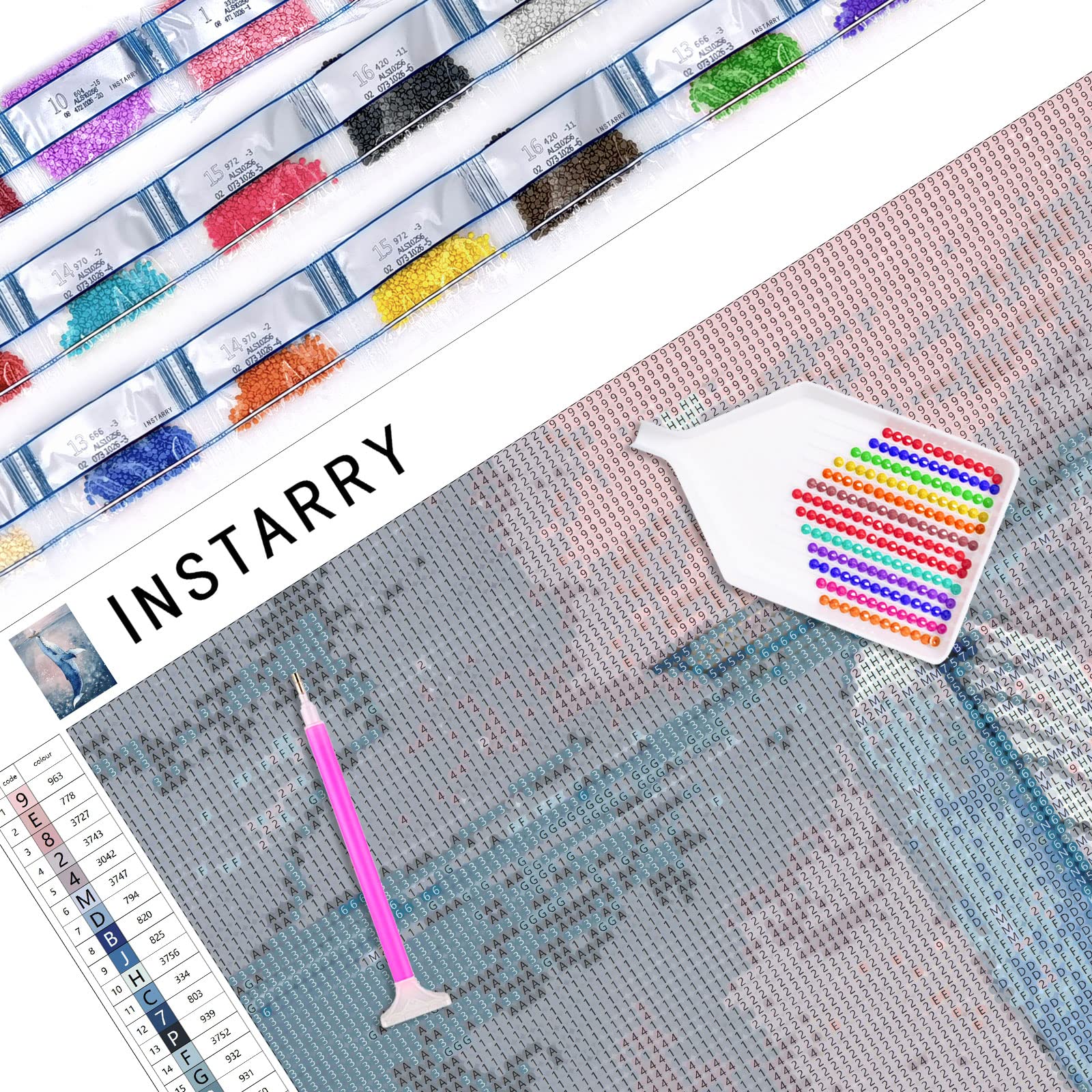 Instarry 5D Diamant Malerei Blauwal - Riesiges DIY Bild 90x60 Cm Mit Zubehör