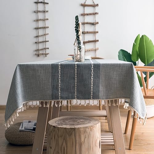 JOOJA Mantel de arpillera impermeable de lino para cocina, comedor, mantel rústico bohemio con borla para decoración de vacaciones, mesa