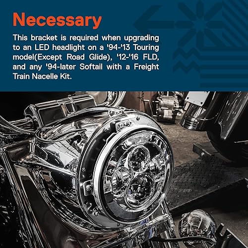 Miniatura 2 de True Mods Montura de montaje de anillo de faro redondo de 7 pulgadas cromada compatible con faros Harley Davidson Road King Electra Glide Ultra Cromo