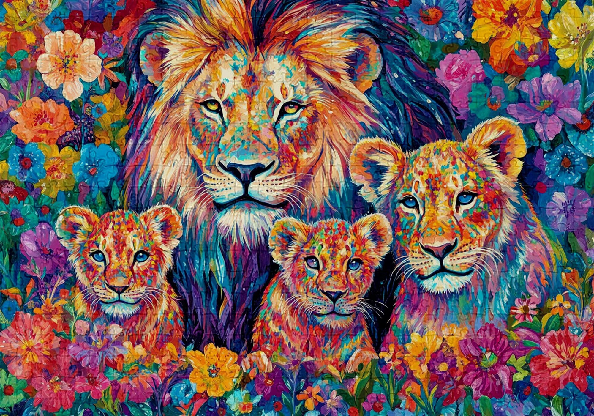 Puzzle 4000 elementów lew puzzle dla dorosłych kwiaty 141 x 87 cm unikalne rzemiosło klasyczne 3D drewniana układanka do rodzinnych gier biznesowych, układanka do samodzielnego wykonania nawet do