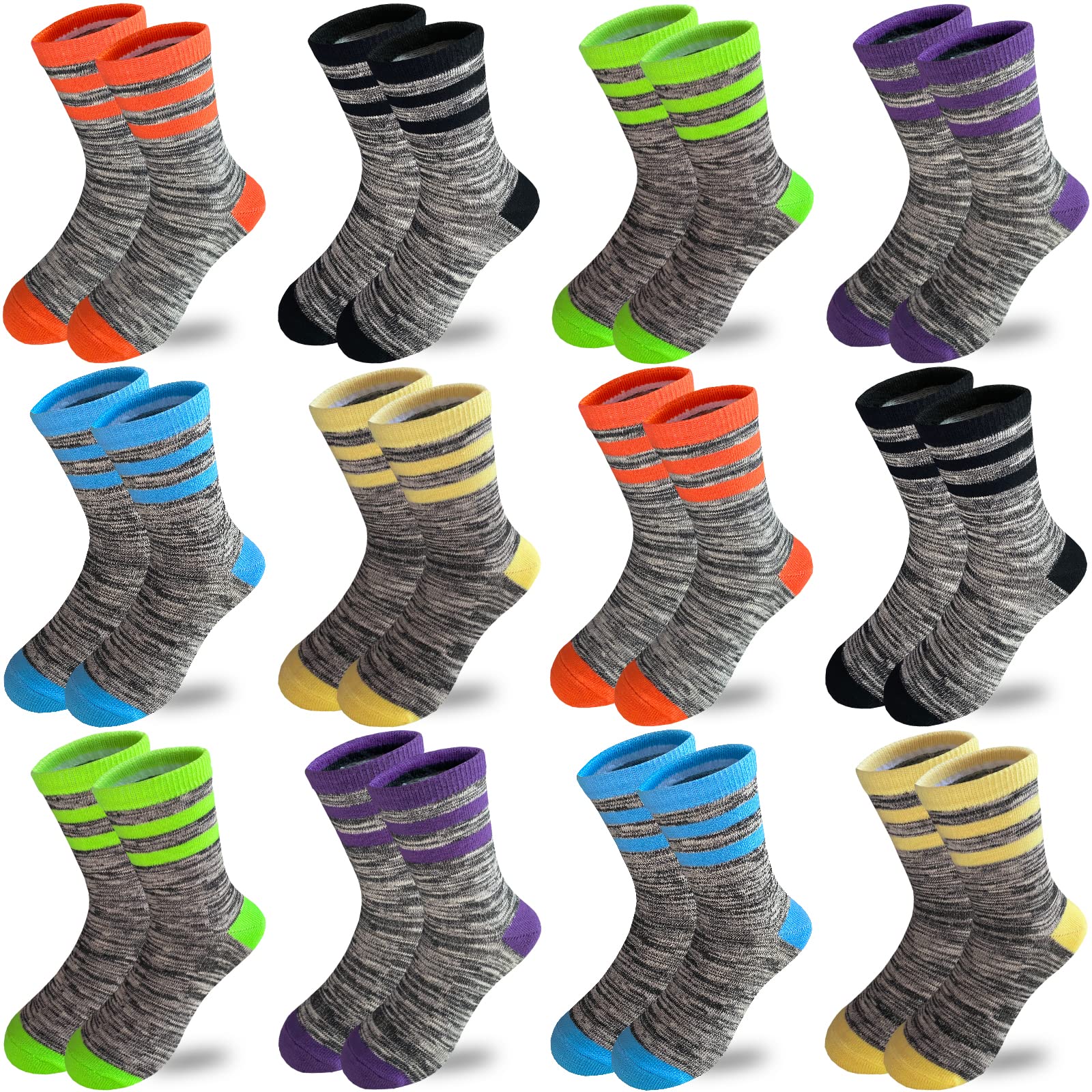 JAMEGIO 12 Pairs Toddler Kids Boys Girls Fashion Cotton Socks Soft Crew Socks for 2-14 Years