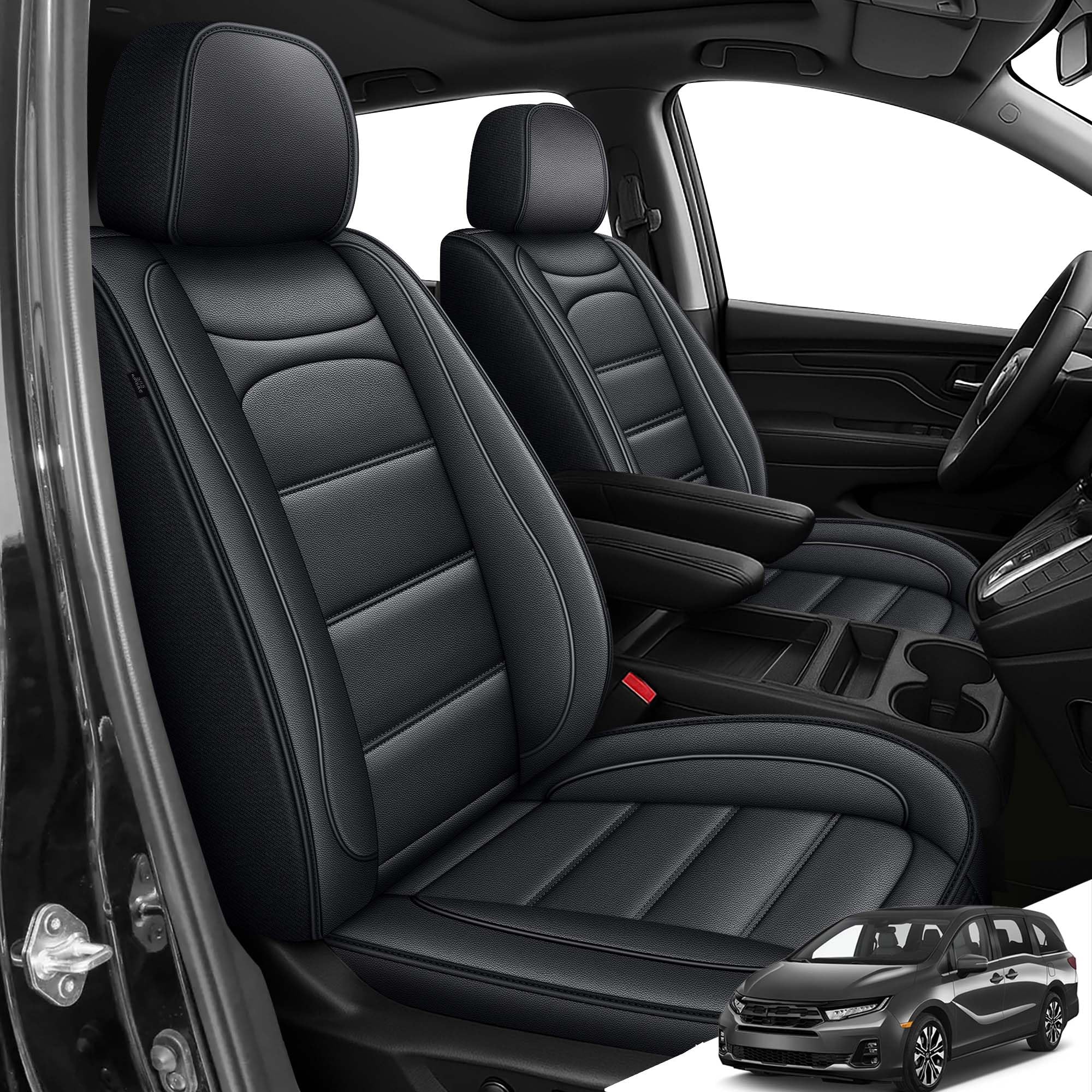 DISUTOGO 2 Front Seat Covers for Honda Odyssey 2011-2025 2026: Leather Car Seat Cover Interior Accessories Customer Fit 2 Front Seat (Black)