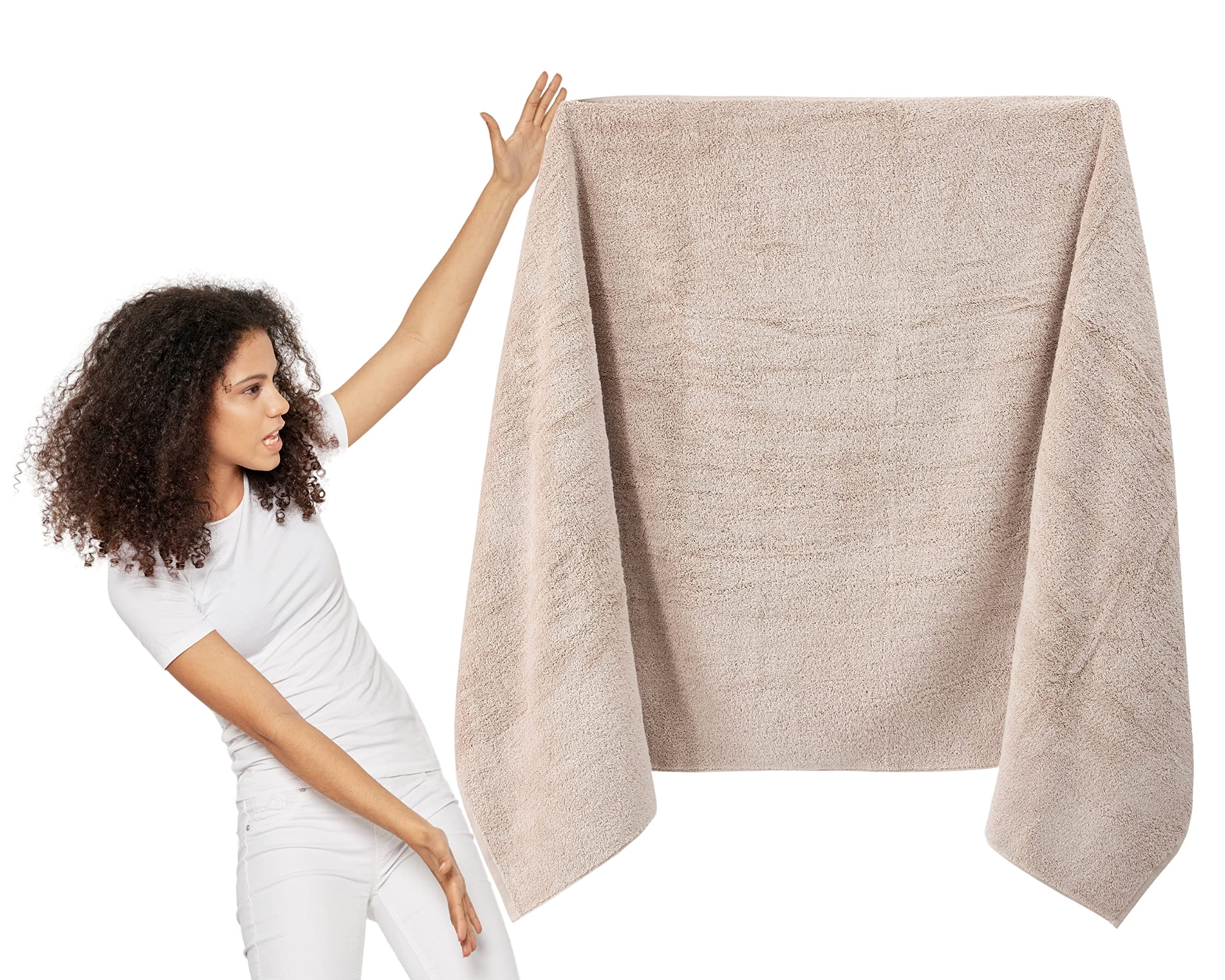 TEXTILOM 100% Turkish Cotton Oversized Luxury Bath Sheets, Jumbo & Extra Large Bath Towels Sheet for Bathroom and Shower with Maximum Softness & Absorbent (40 x 80 inches)- Beige