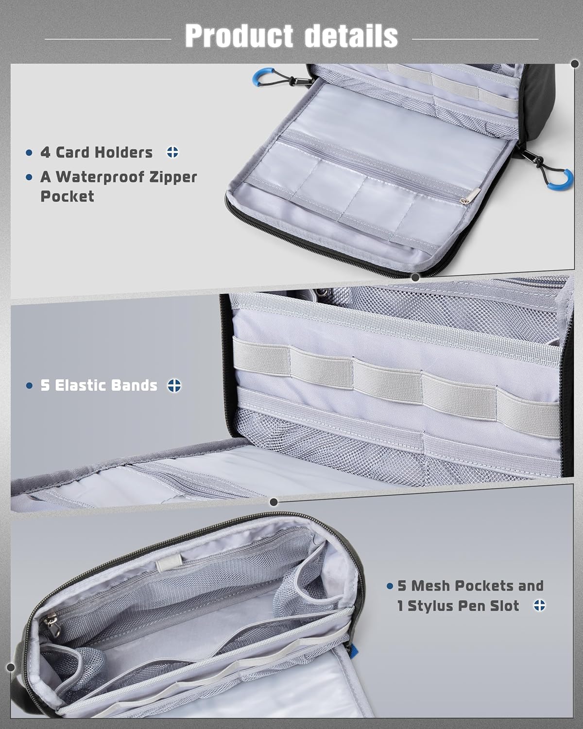 Electronics Organizer Travel Case, Water Resistant Tech Bag Charger Pouch for Cord, Cable, Cards, Phone, Airpods, Black - Image 3