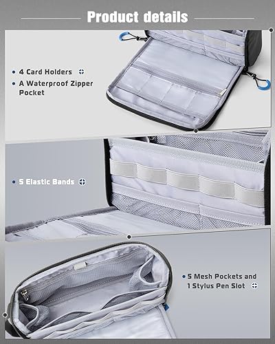 Miniatura 3 de Funda organizadora de viajes, resistente al agua, bolsa de carga para cable, cable, tarjetas, teléfono, Airpods, color negro