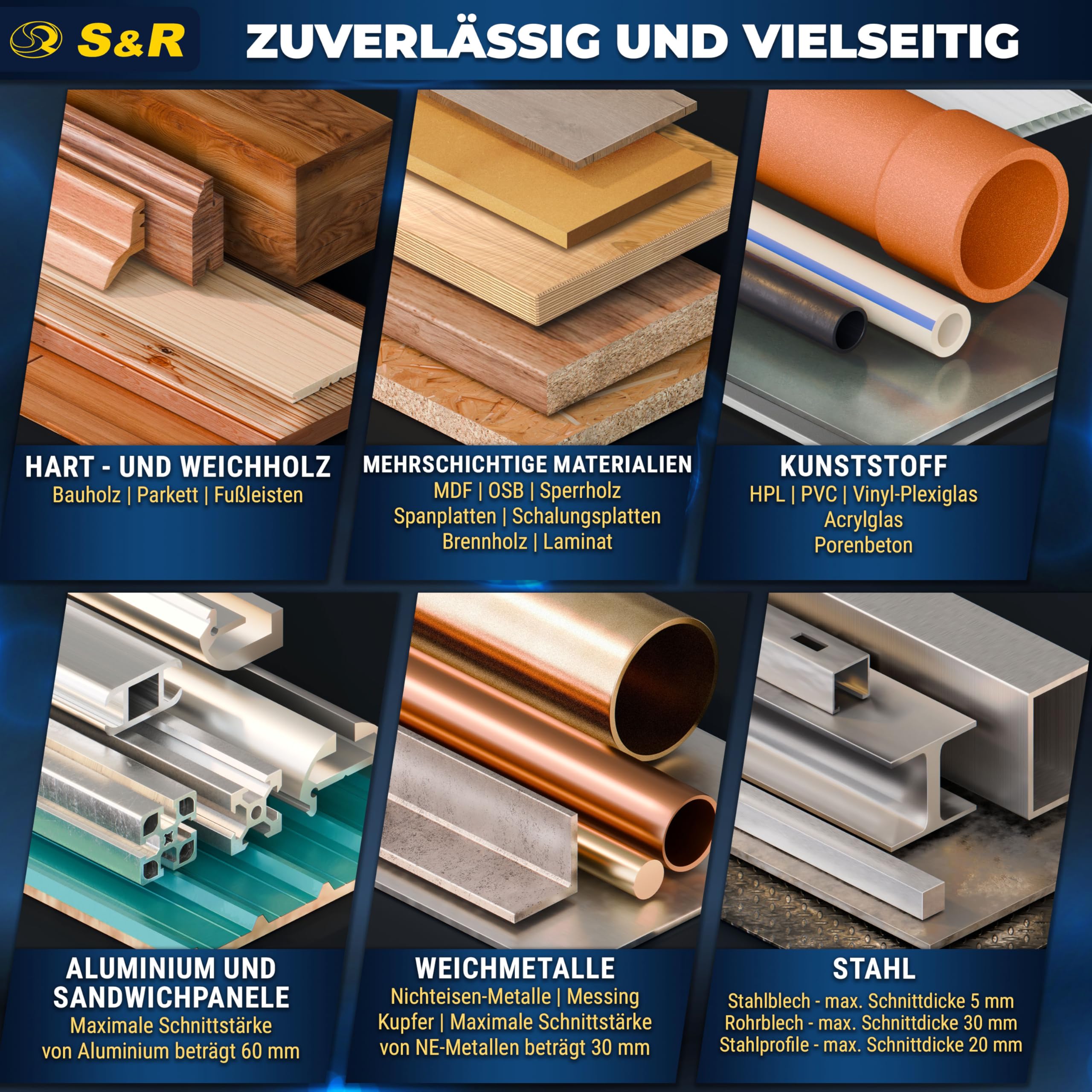 S&R Kreissägeblatt 305 x 30 mm FWF-Design, 100 Wolframkarbid HW Zähne, Universal Multicut Sägeblatt für Holz, 4 mm Baustahl, NE-Metalle, Kunststoff, Aluminium, Mehrzweck-Sägeblatt, Reduzierringe