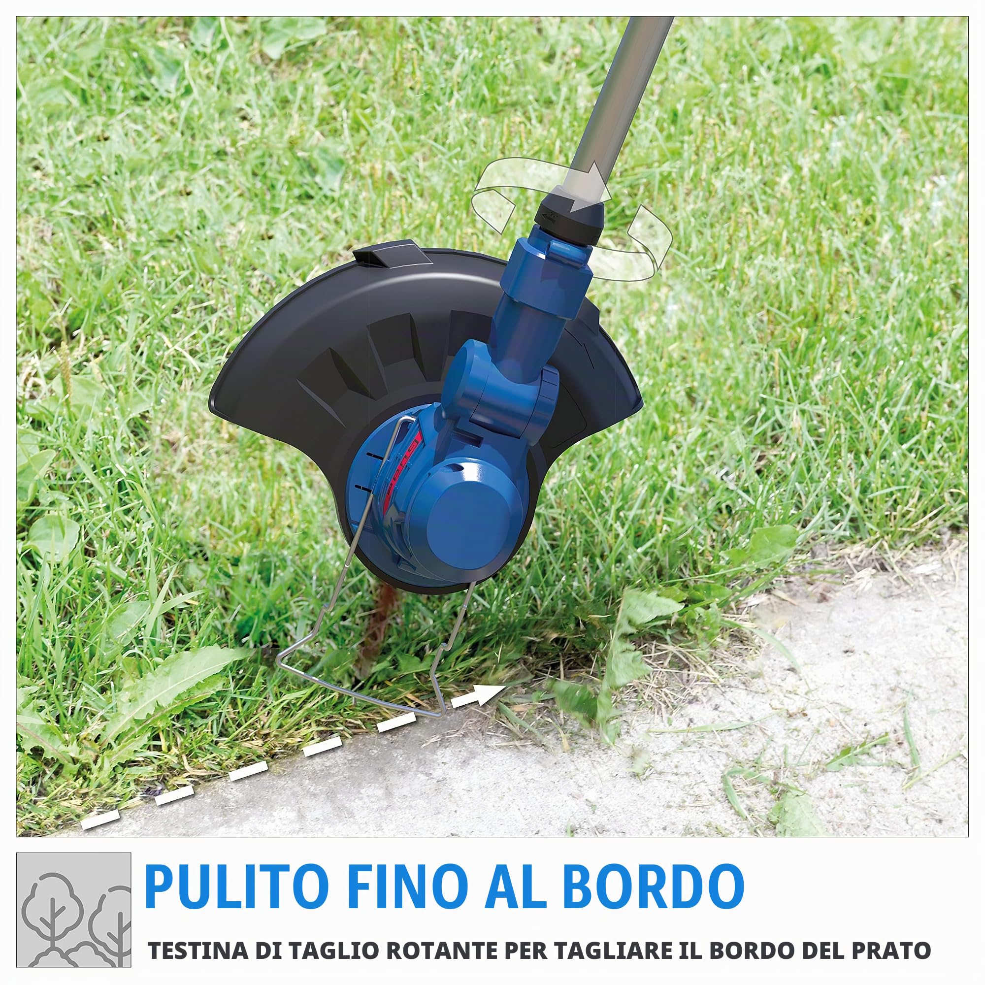 Güde 58599 - Tagliaerba a batteria RT 18-0 (include 20 lame di ricambio, testa girevole a 180°, staffa di protezione per piante Blu