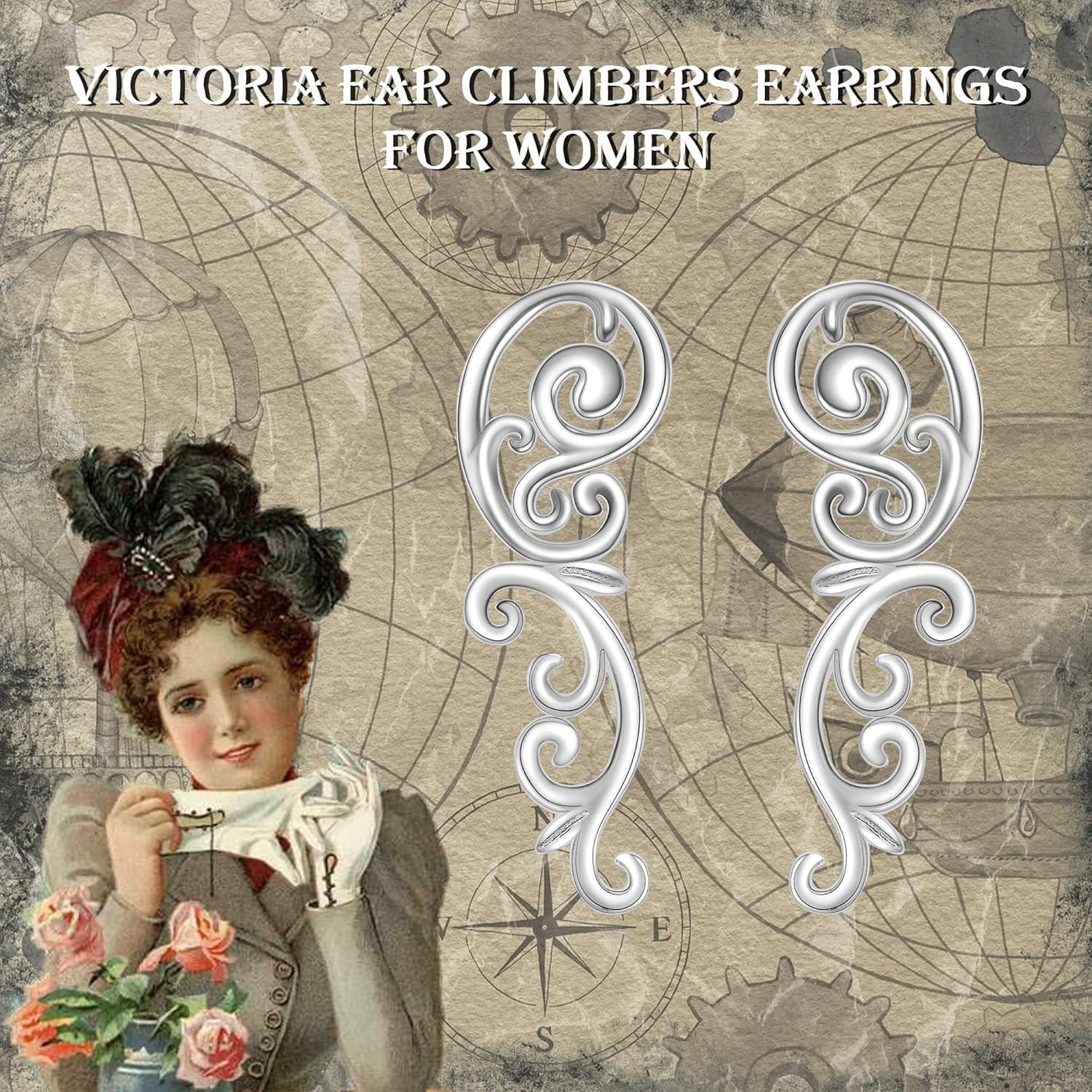 Ear Climbers Earrings for Women Sterling Silver Vintage Ear Crawler Earrings Jewelry Gifts for Women