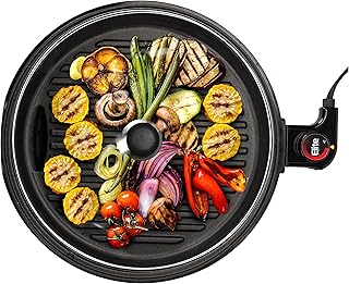 Elite Gourmet EMG6505G Smokeless Indoor Electric BBQ Grill with Glass Lid, Dishwasher Safe, PFOA-Free Nonstick, AdjCatable...