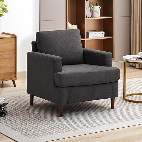 Weture Silla decorativa de mediados de siglo, sillón moderno de tela de lino para sala de estar, cómodas sillas tapizadas de lectura para