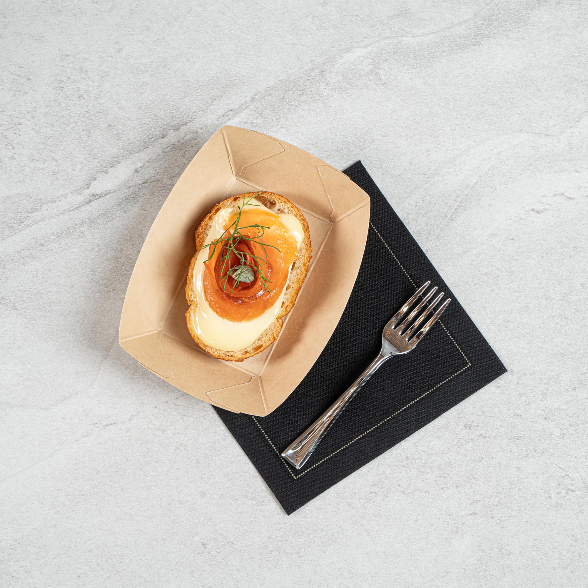 Restaurantware -Sustain - Barcos desechables de comida de 4 onzas, 50 bandejas de papel resistentes para alimentos, con forro de ácido poliláctico, compostables, bandejas de servir de papel de bambú