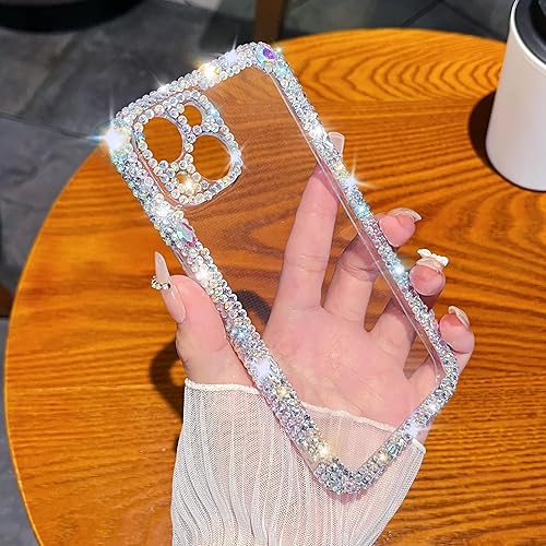 Miniatura 4 de Caseative Carcasa suave con diamantes brillantes con purpurina compatible con iPhone para mujeres y niñas (blanco, iPhone 15 Plus)