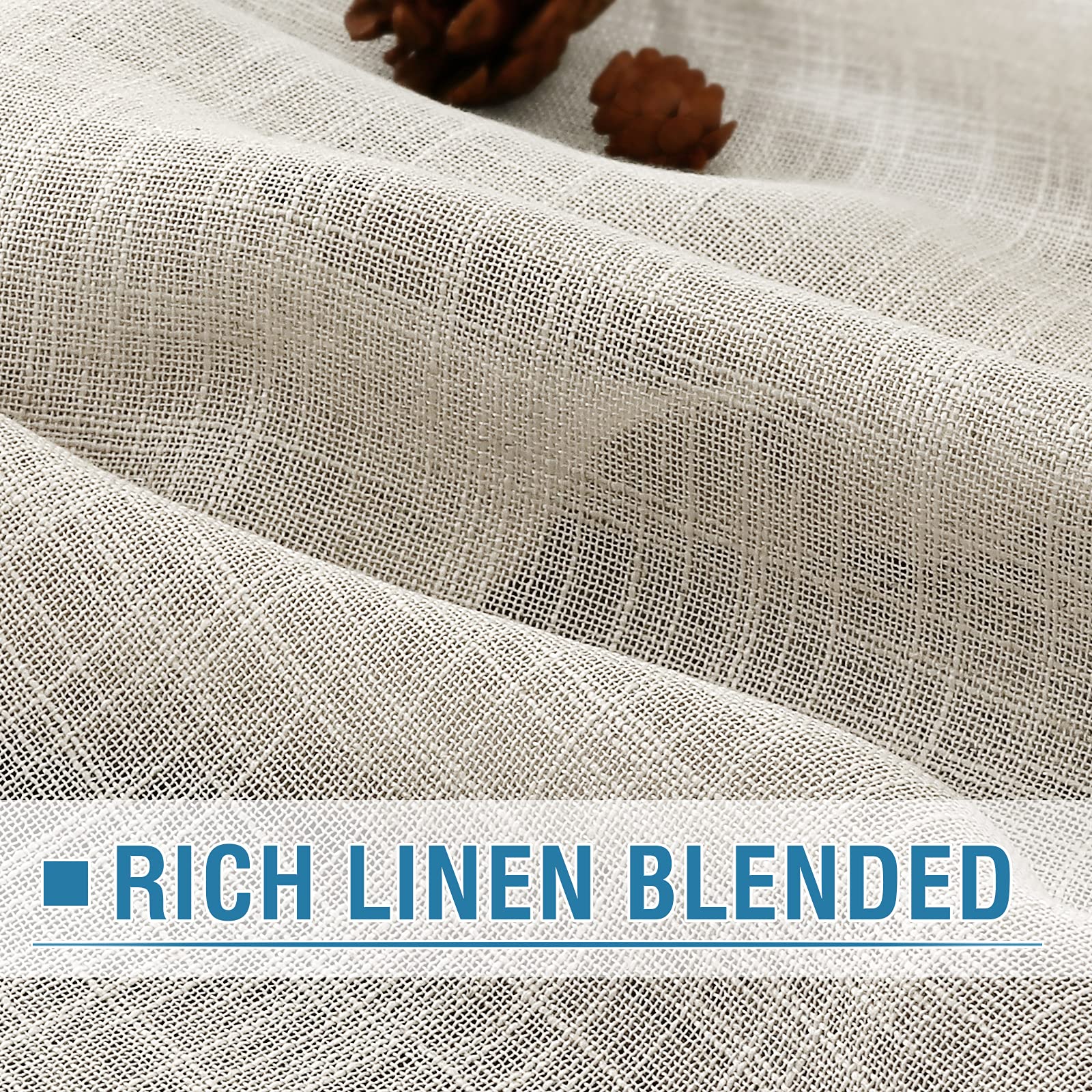 H.VERSAILTEX Linen Curtains 63 inches Long Natural Linen Blended Curtains for Living Room Burlap Linen Textured Curtains Light Filtering Rod Pocket Curtains Bedroom Curtains 2 Panel Sets, Natural